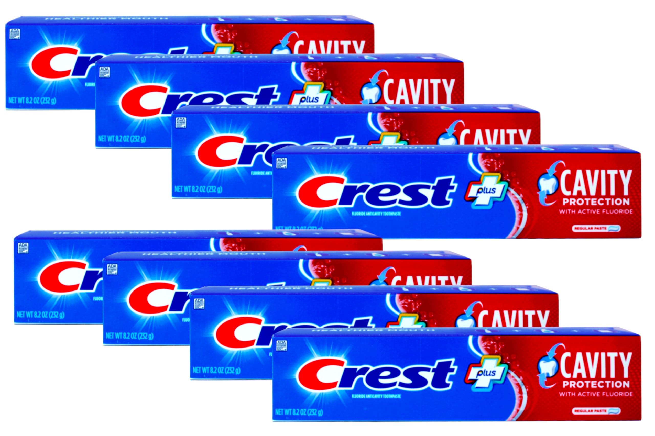Dentifrice Crest en pack de 8 tubes pour protection contre les caries.