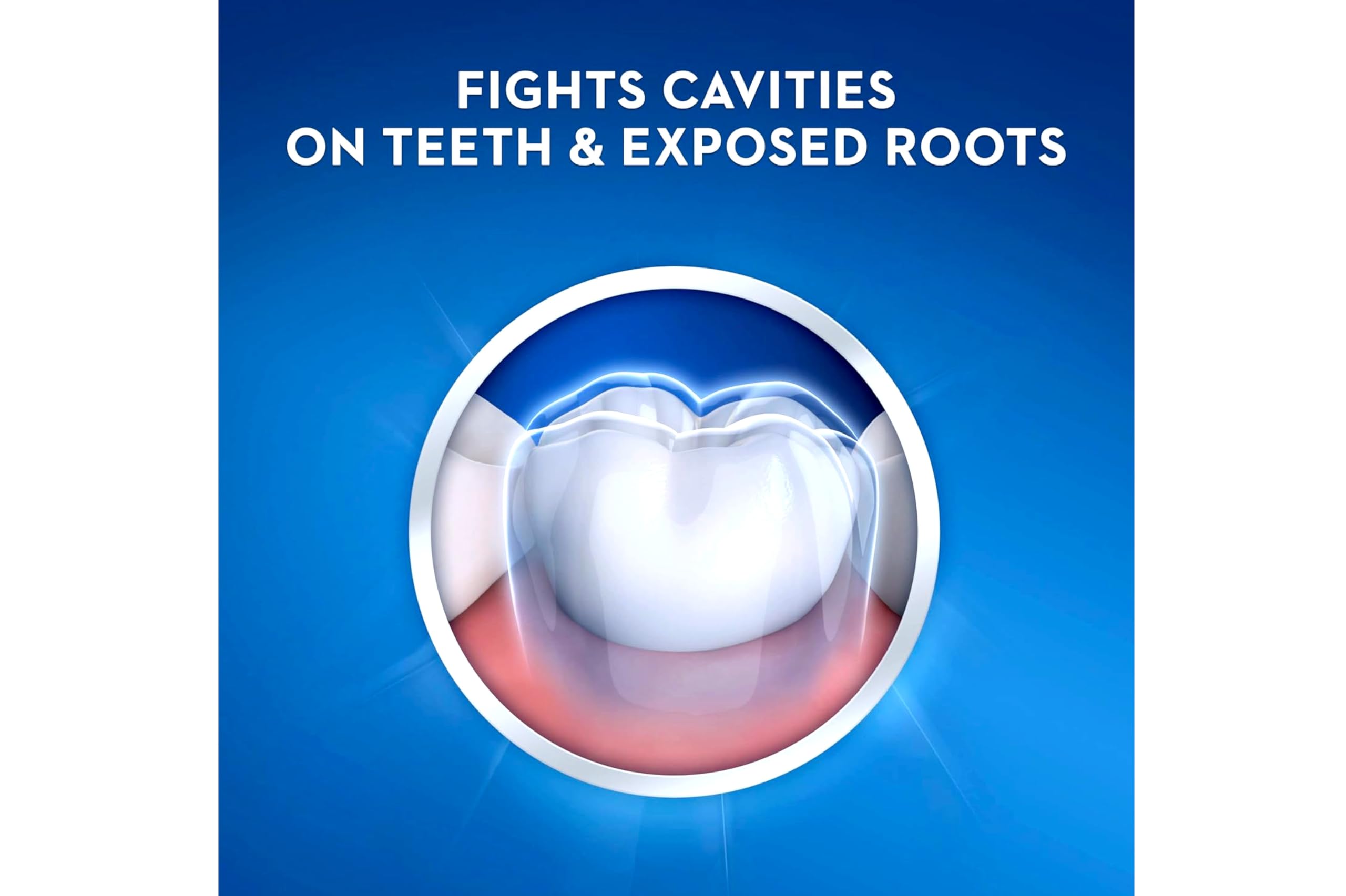 Ingrédients fluorure Crest visibles, promesse de protection dentaire.