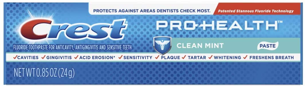 Lot de 12 dentifrices Crest Pro Health Clean Mint, pratique et économique.