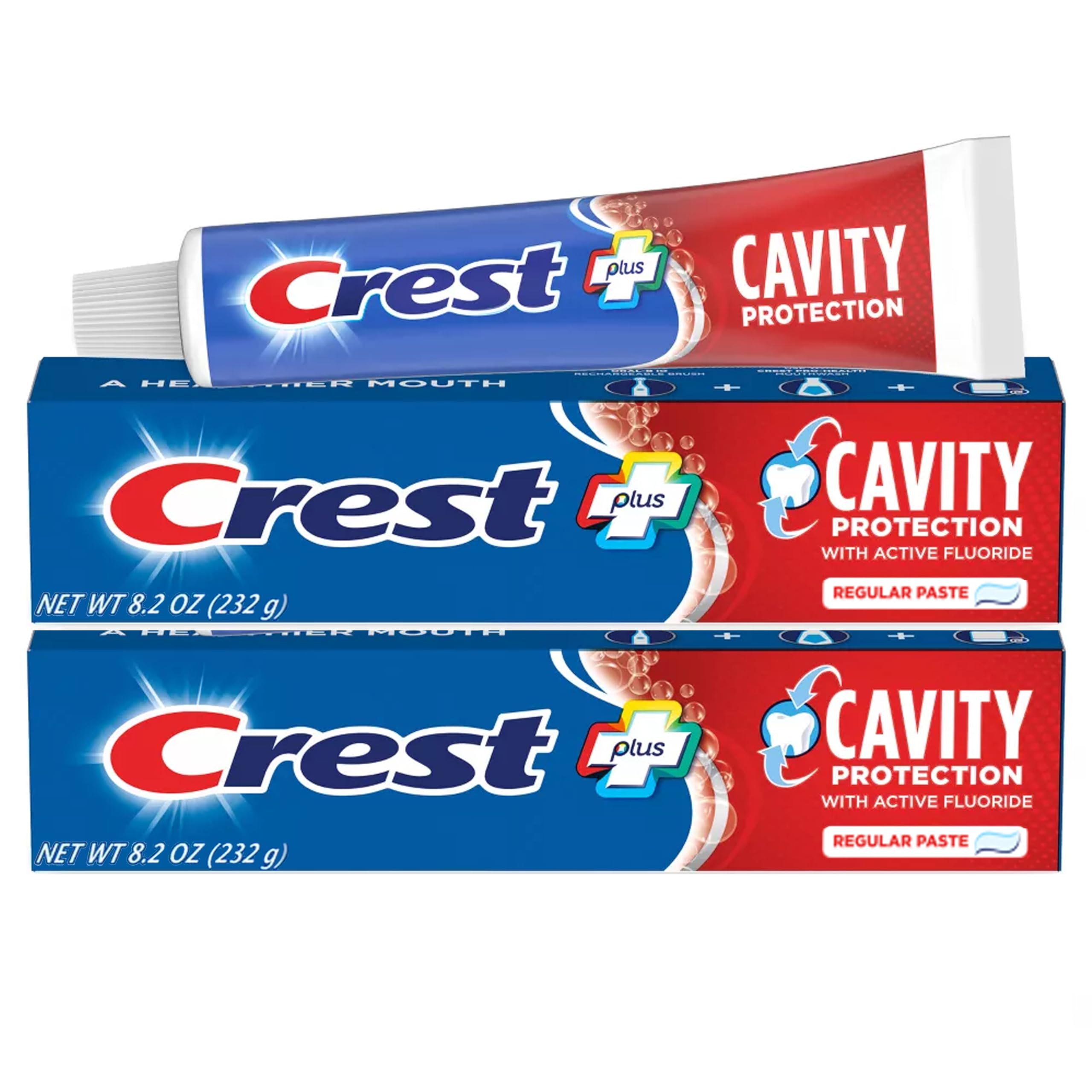 Dentifrice Crest, pack de deux tubes, protection contre les caries au quotidien.