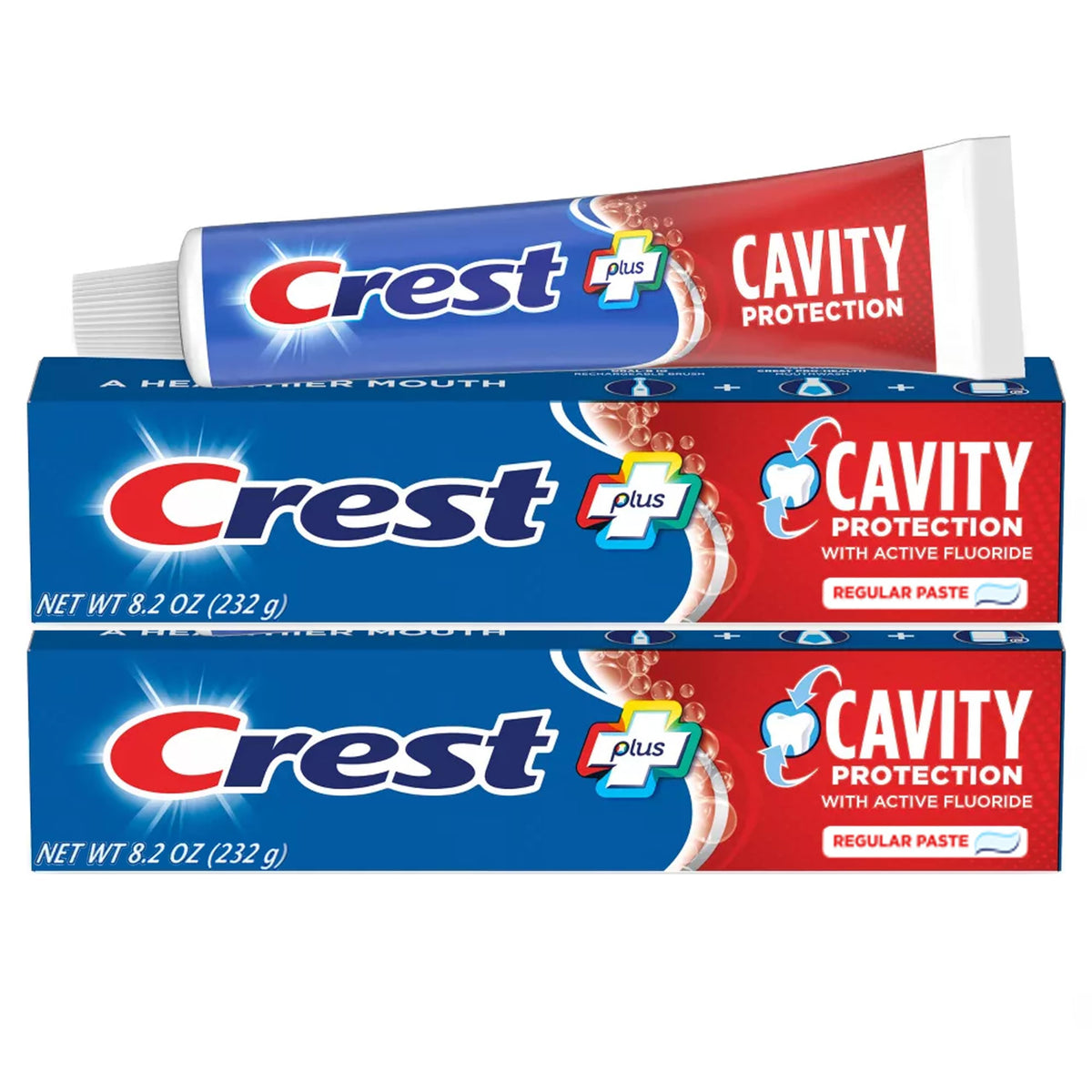 Dentifrice Crest, pack de deux tubes, protection contre les caries au quotidien.