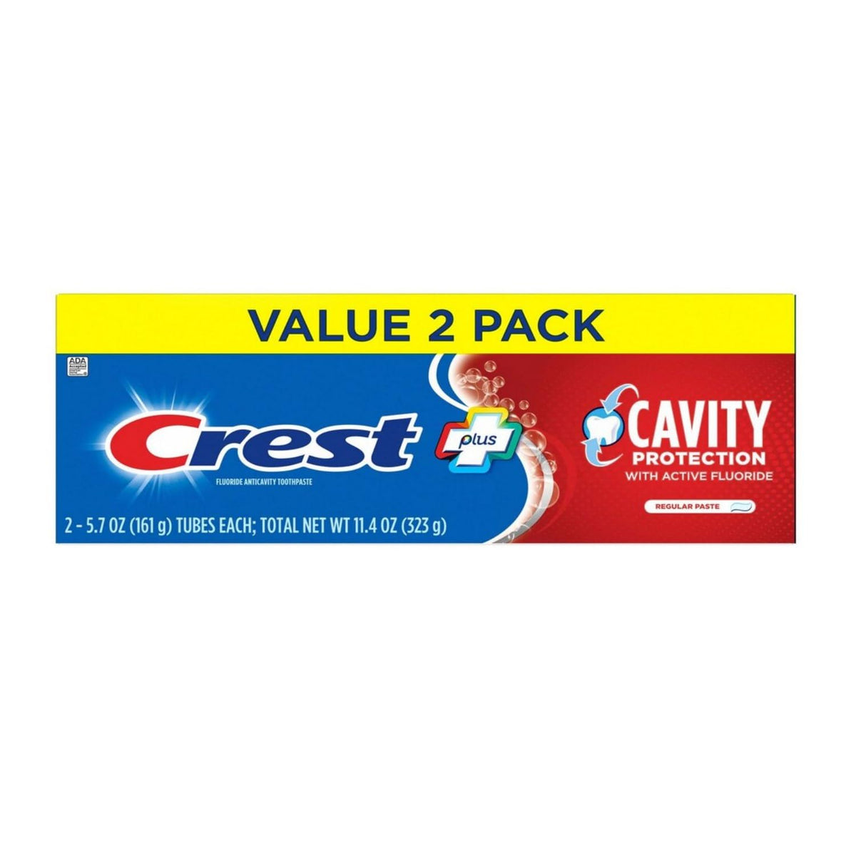 Crest dentifrice Protection Caries, tube régulier, application facile.
