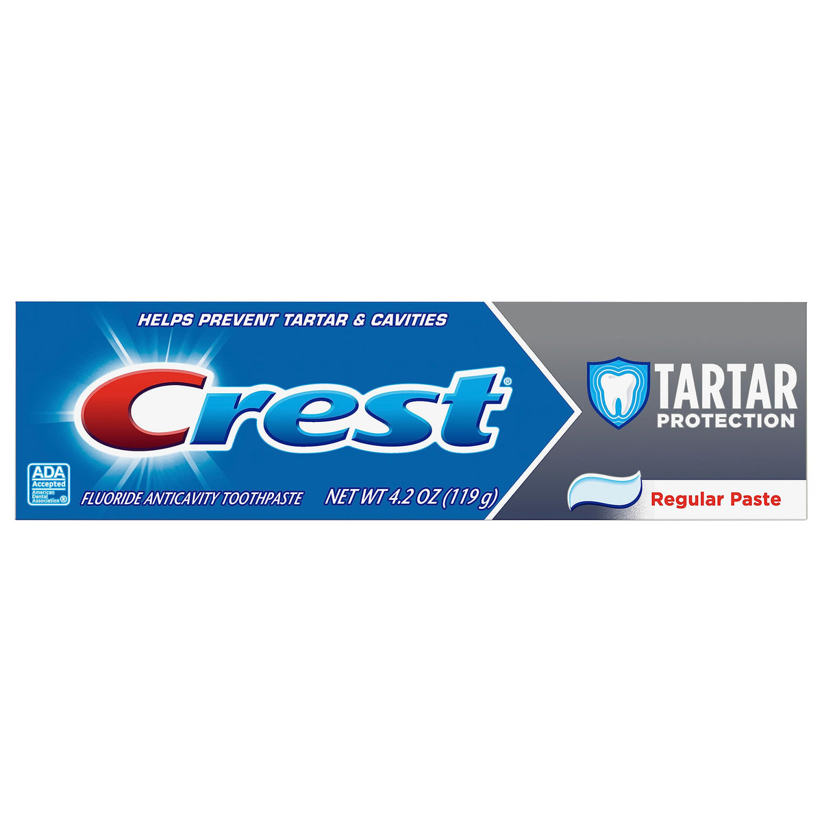 Dentifrice Crest Protection tartre, format standard, goût menthe, pour un brossage quotidien frais et efficace.