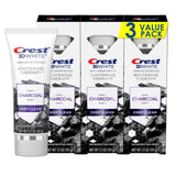 Crest dentifrice thérapie au charbon, emballage noir et blanc, propreté ciblée au quotidien.