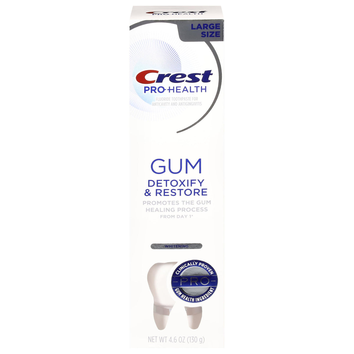 Dentifrice Crest Détoxifier et Restaurer – tube, fraîcheur durable et nettoyage efficace.