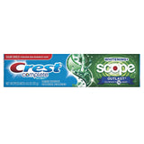 Crest Extra White Plus Scope Outlast menthe, tube de dentifrice pour une haleine fraîche durable.