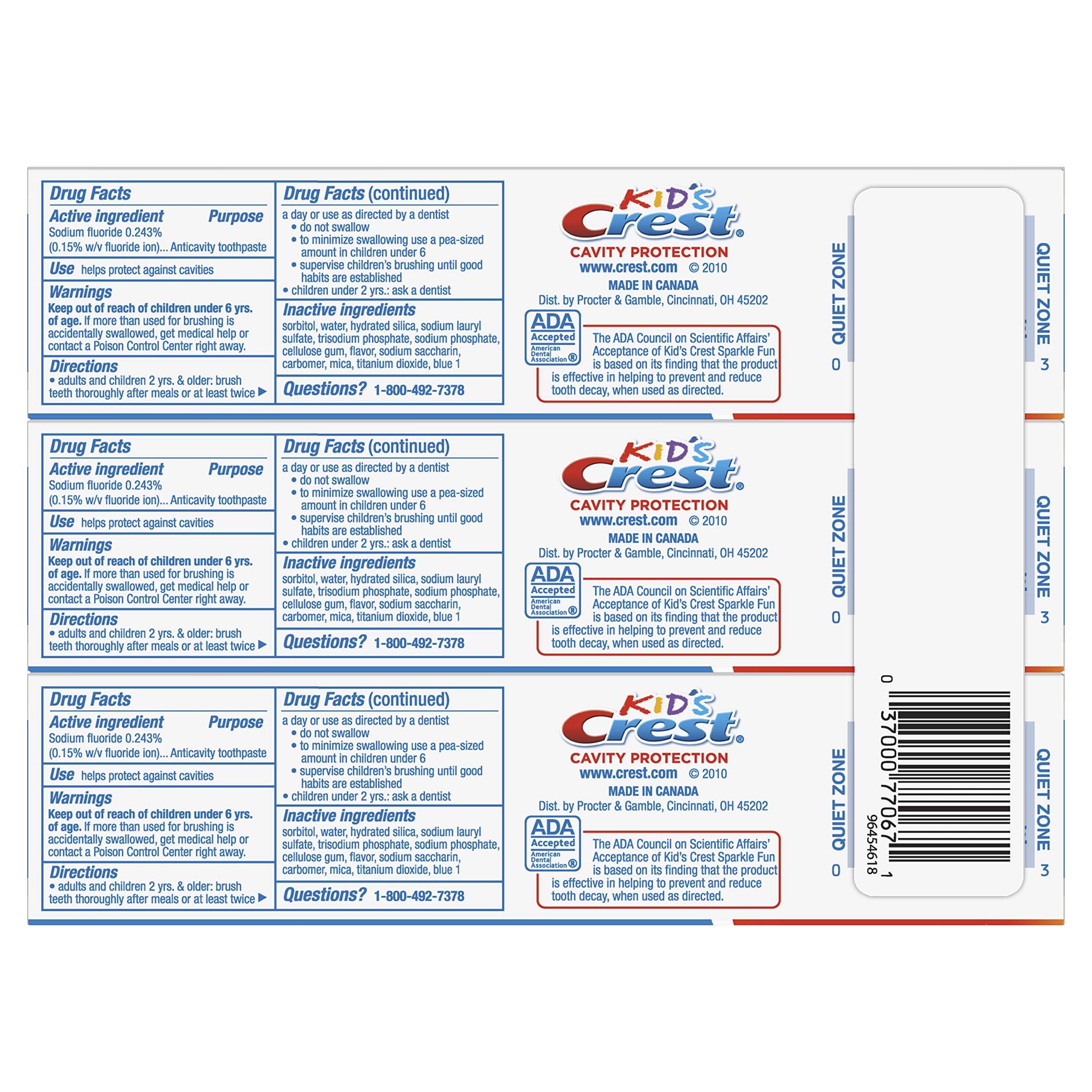 Dentifrice Crest Kids saveur étincelante attire les enfants lors du brossage