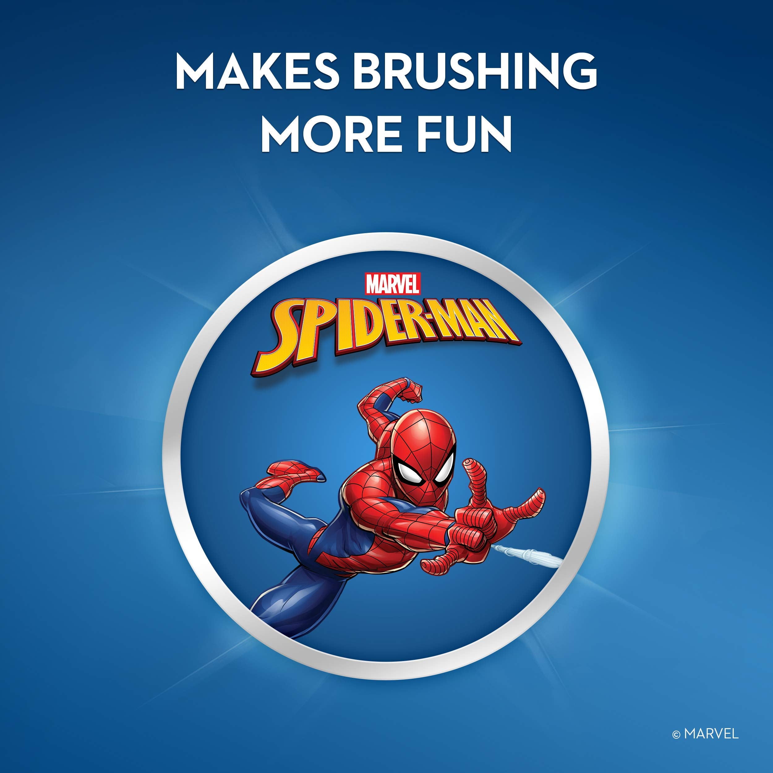 Emballage Spiderman attrayant sur le dentifrice Crest Kids.