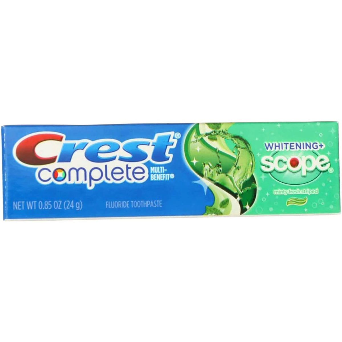 Crest Pâte-dentifrice Blanchiment Complet Scope au format voyage, pack de 12 tubes.