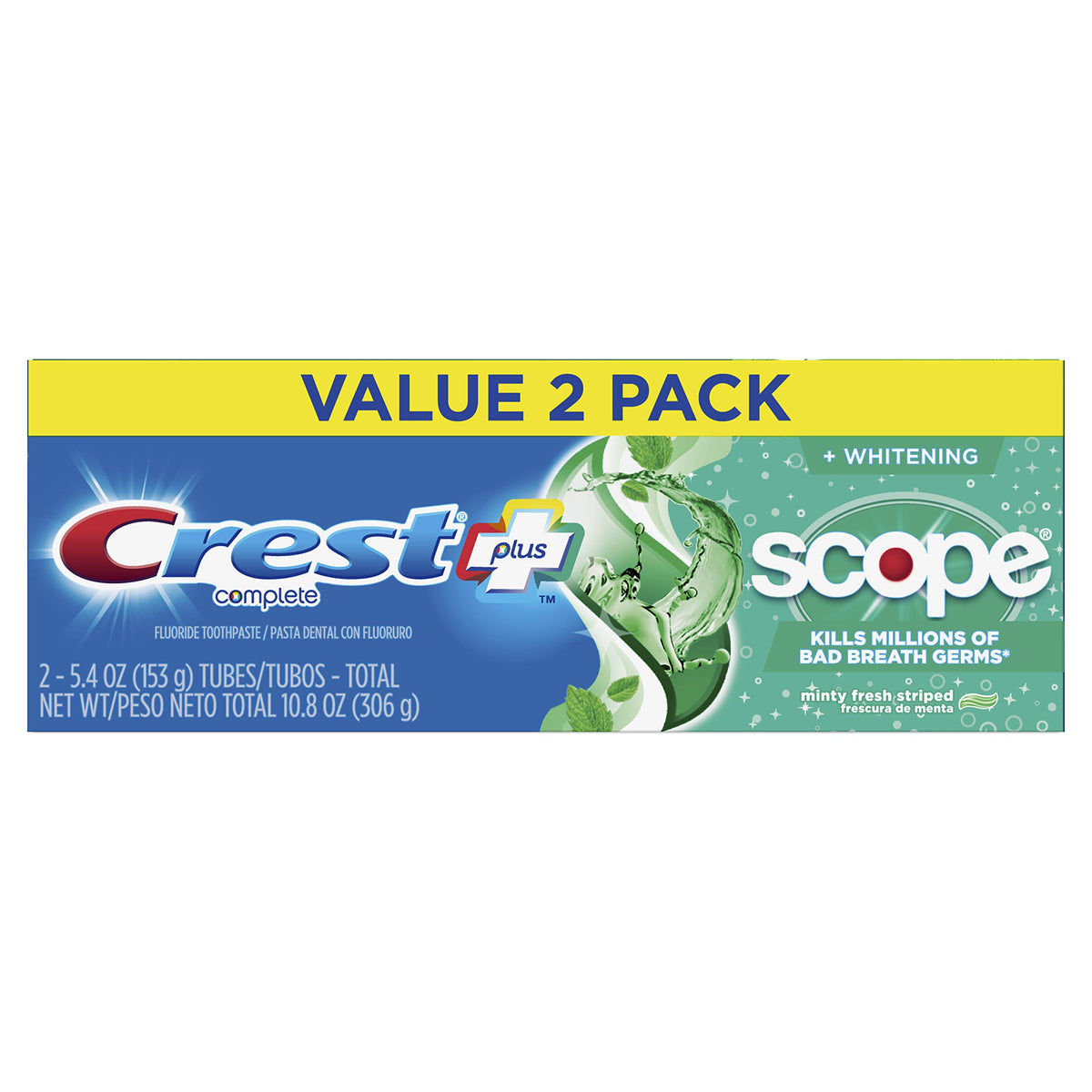 Crest Plus Scope emballage double, fraîcheur durable à chaque utilisation.
