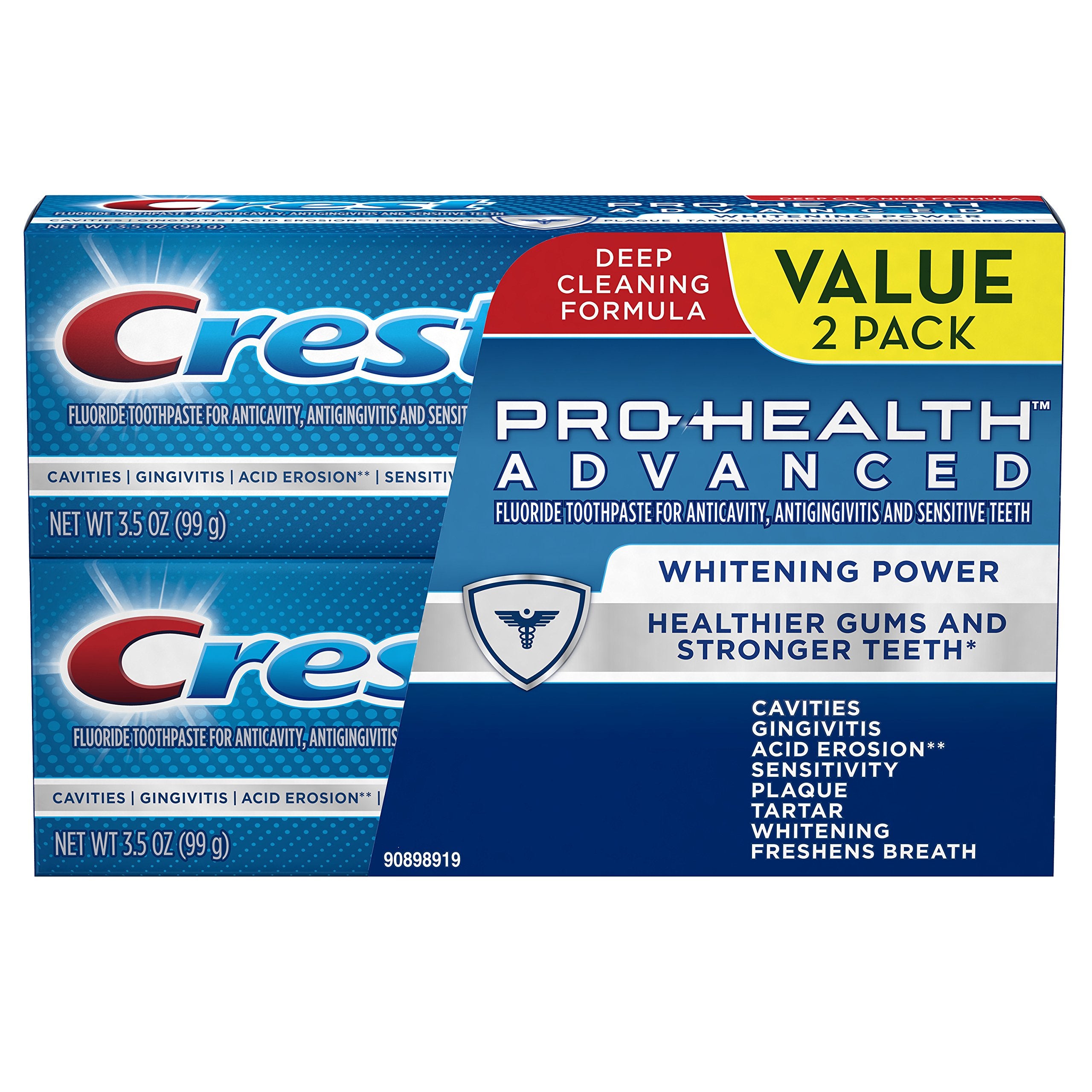 Crest Pro-Health Avancé dentifrice blanchiment, duo pratique pour l'hygiène quotidienne.