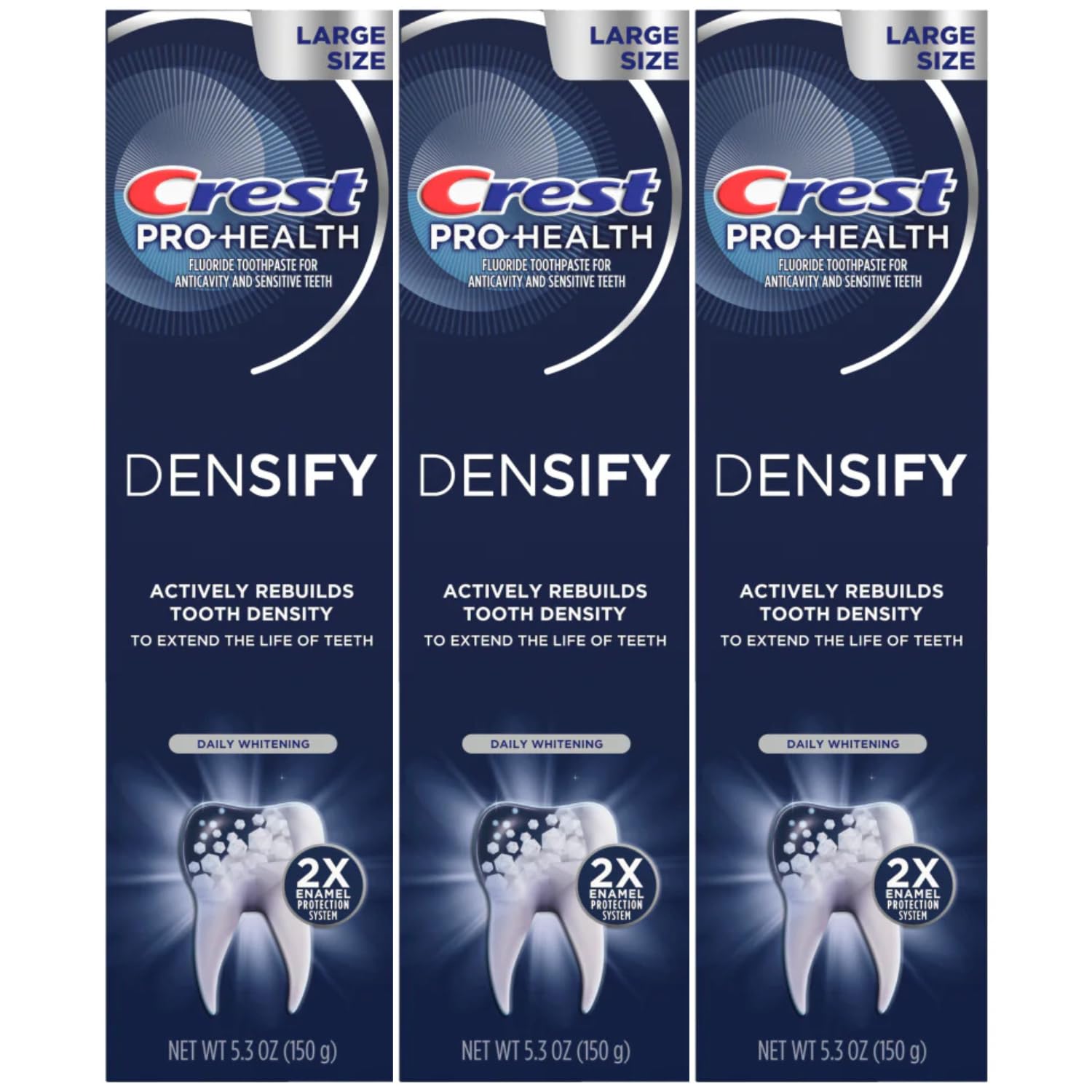 Dentifrice Crest Pro-Health Densify en action nettoie et reminéralise l'émail.