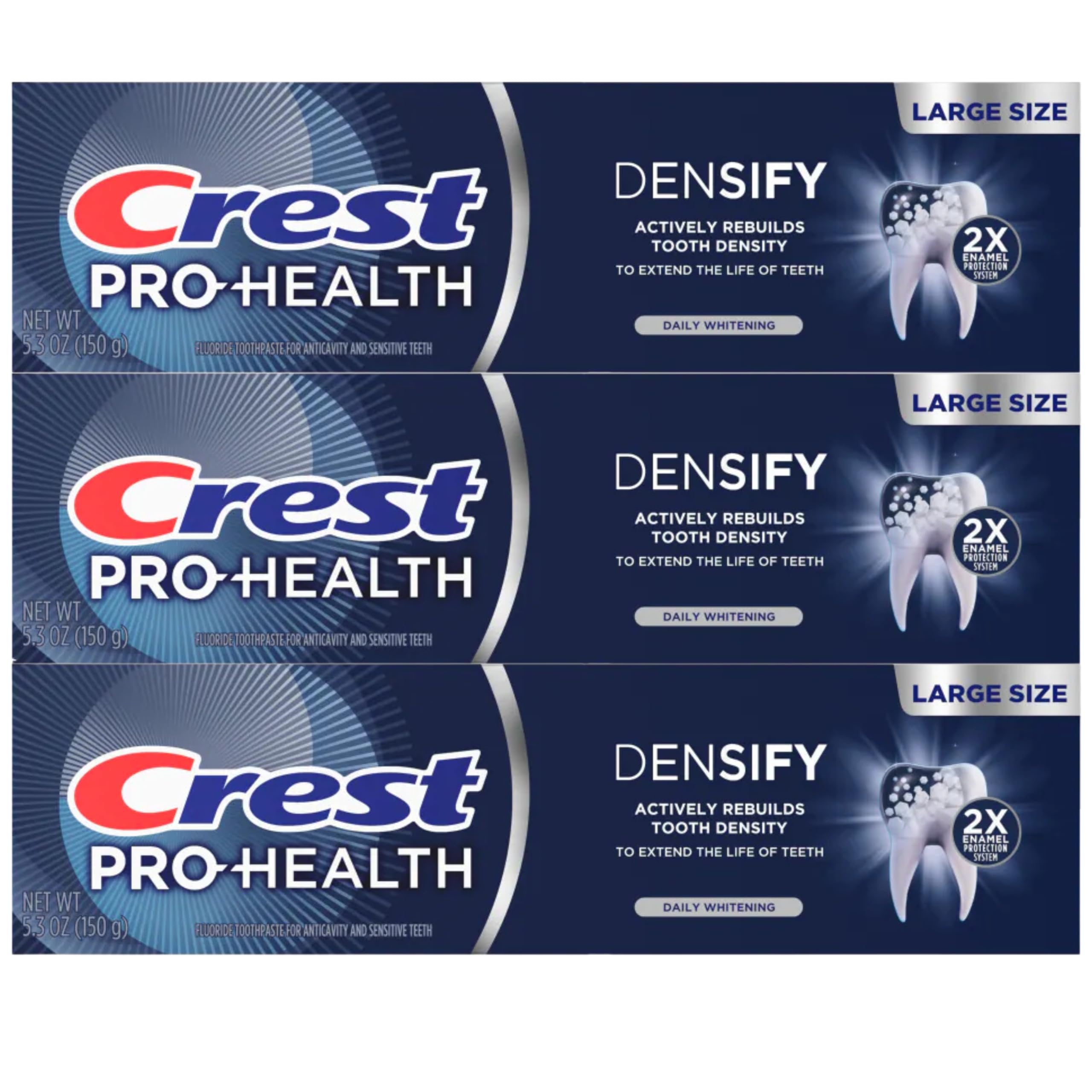 Crest Pro-Health Densify pack de 3 tubes pour une routine quotidienne.