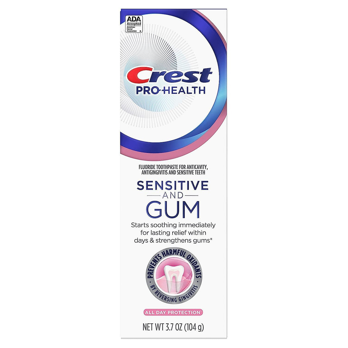 Crest Pro-Health dentifrice gencives-sensibilite tube protège quotidiennement.