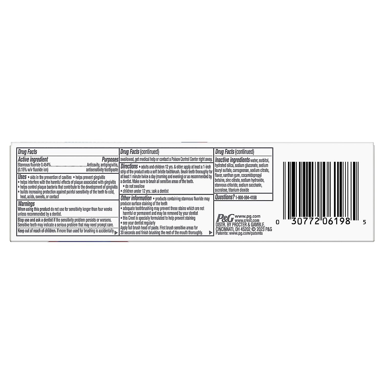Crest Pro-Health dentifrice gencives-sensibilite Usage quotidien pour deux brossages.