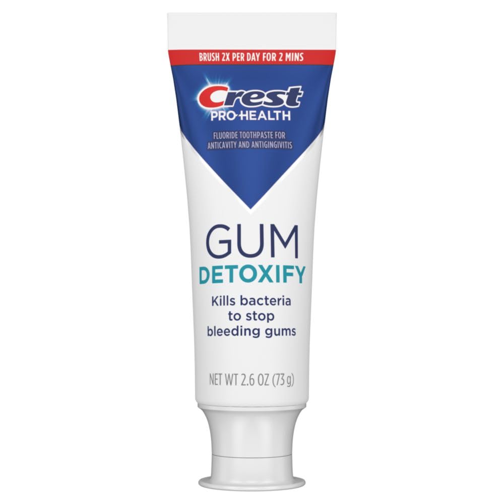 Dentifrice Crest Pro-Health Detoxify, tube visible, nettoyage en profondeur des gencives.