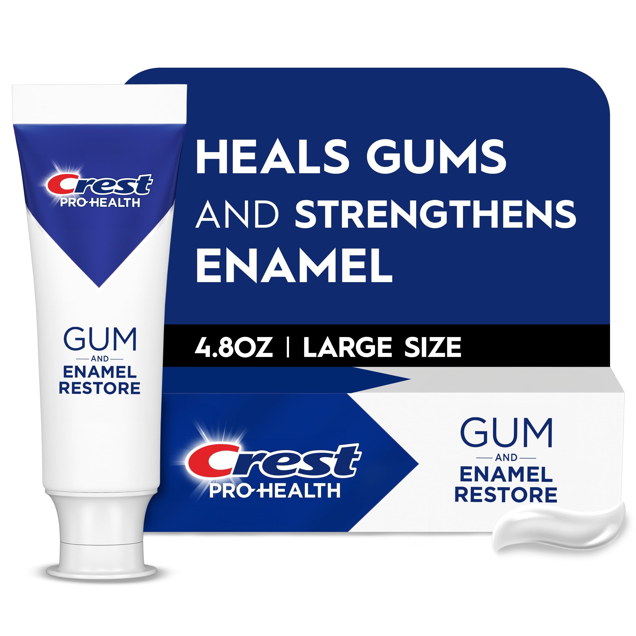 Crest Pro-Health Gum et Émail Restauré — tube dentifrice, gencives saines et émail renforcé