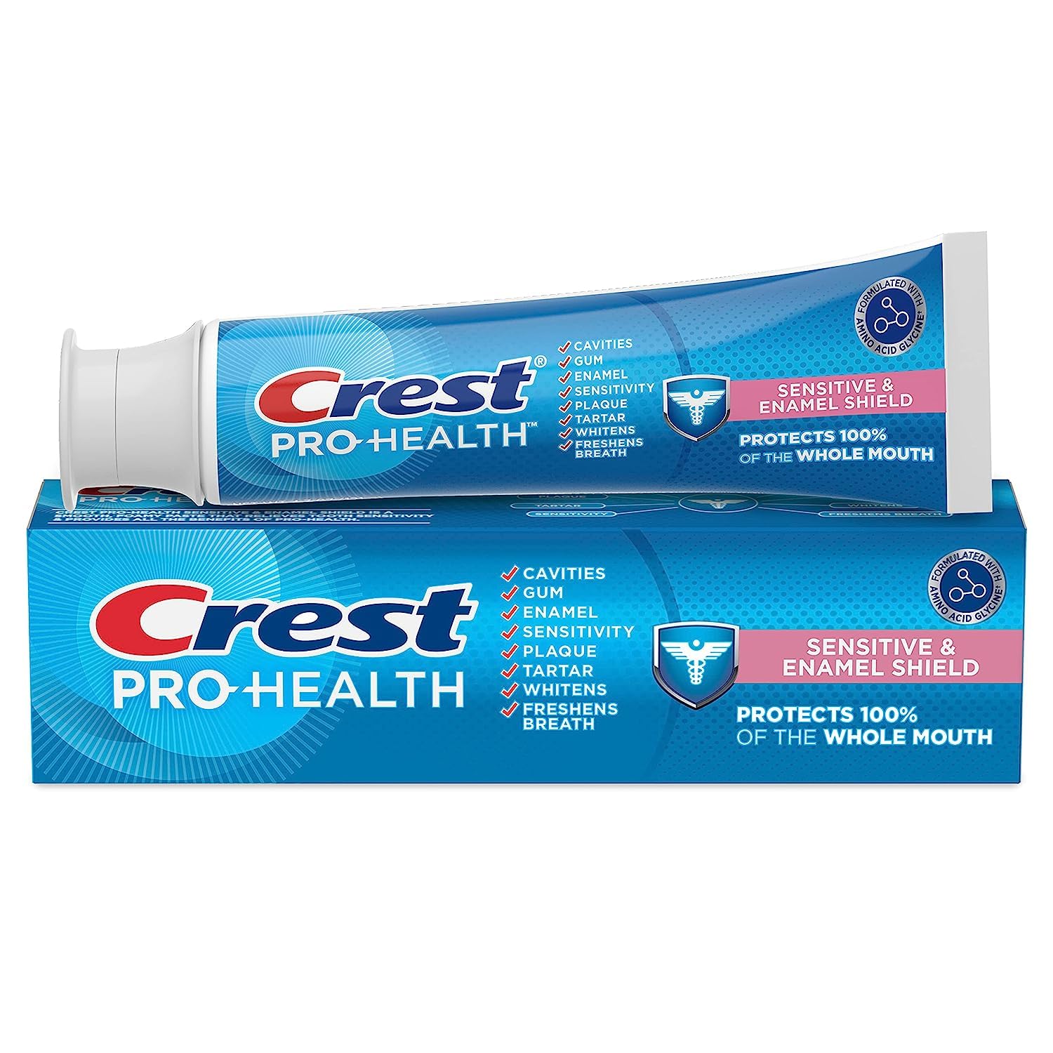 Crest Pro-Health Sensitive & Enamel Shield montre protection sensibilite offerte par la pâte