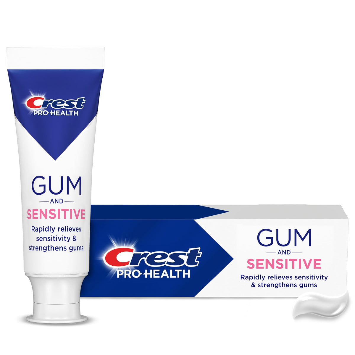 Crest Pro-Health, tube sensibilité-gencives; montre protection contre aliments et boissons