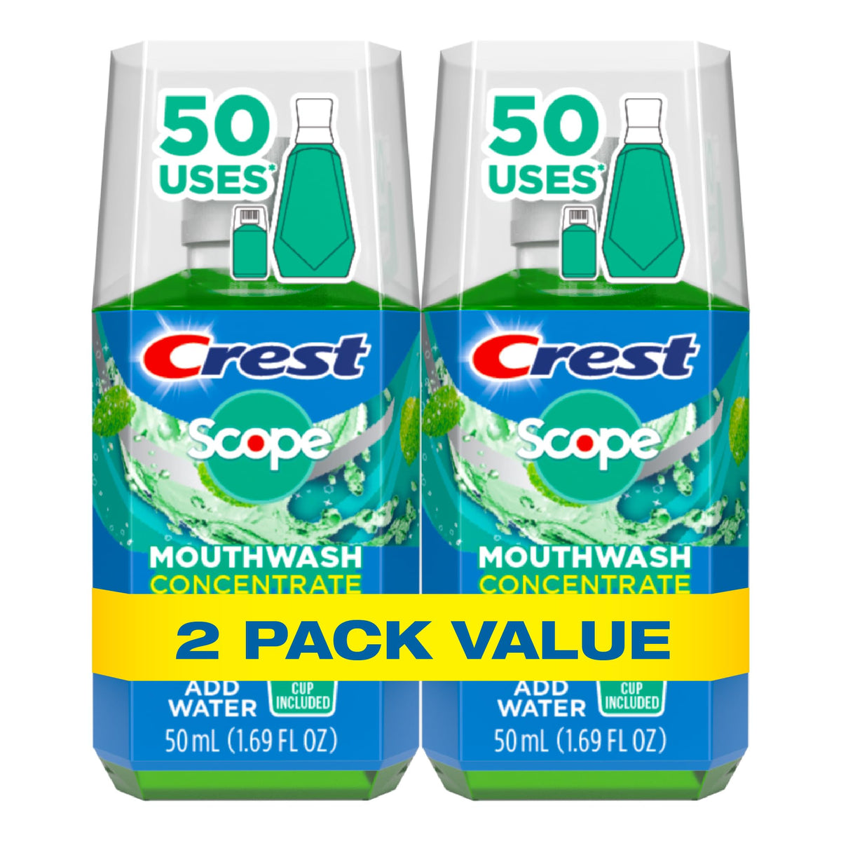 Crest Scope bouteille-50ml original menthe, format compact pour usage quotidien.