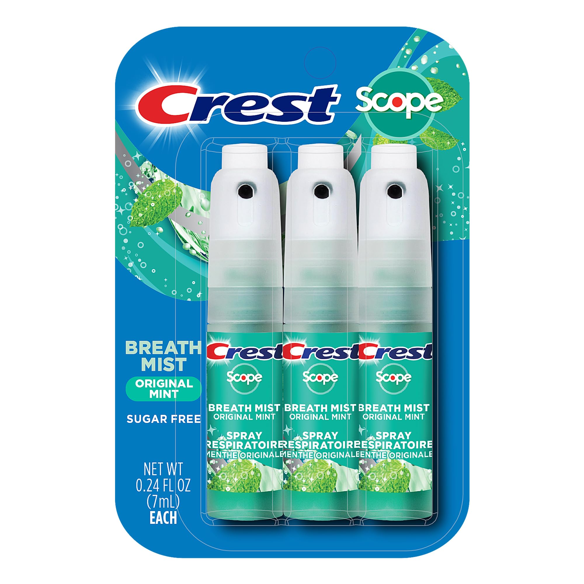 Crest Scope spray menthe pour haleine fraîche instantanée en déplacement.