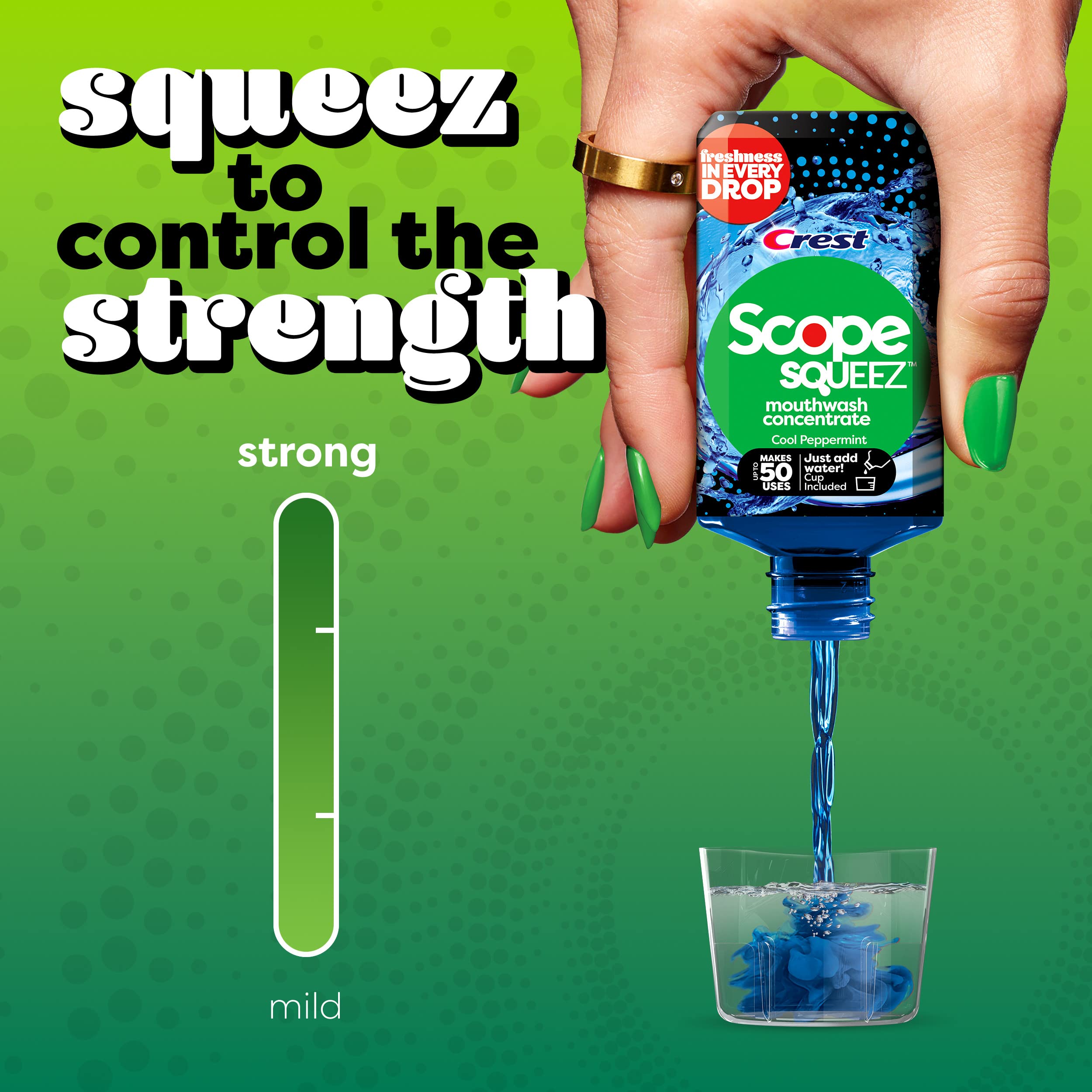 Crest Scope Squeez arôme menthe: fraîcheur longue durée après rinçage.