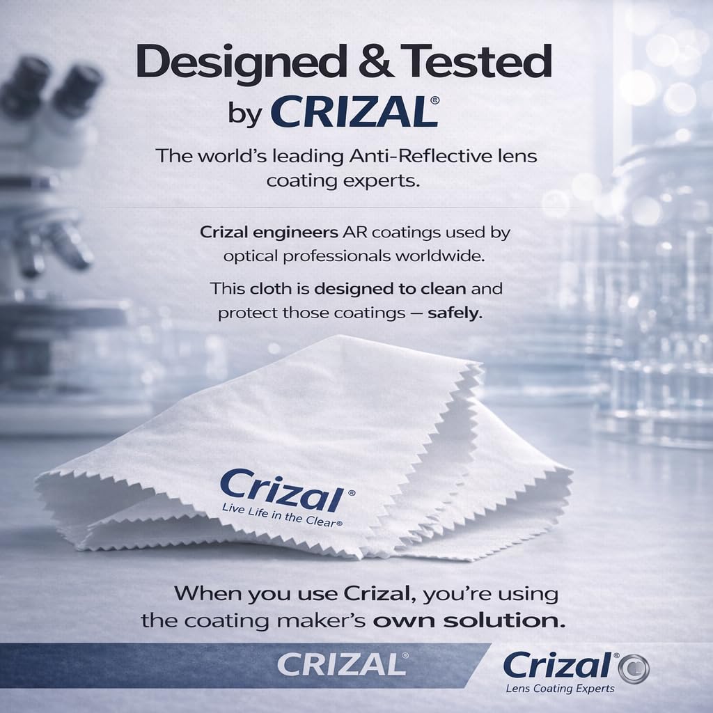 Crizal chiffon microfibre main – prise en main douce pour lunettes AR.