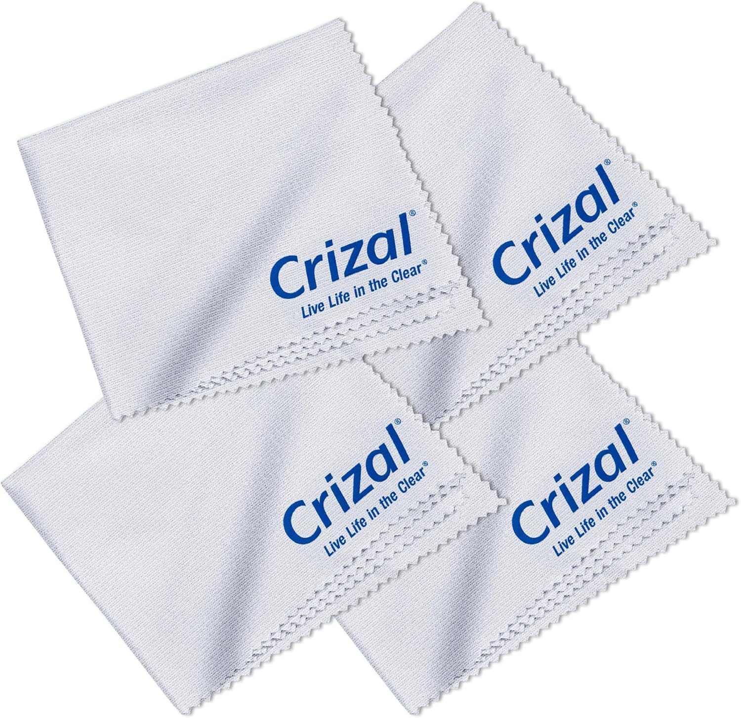 Lingette Crizal microfibre 4-pack pour lunettes et écrans, nettoyage efficace.