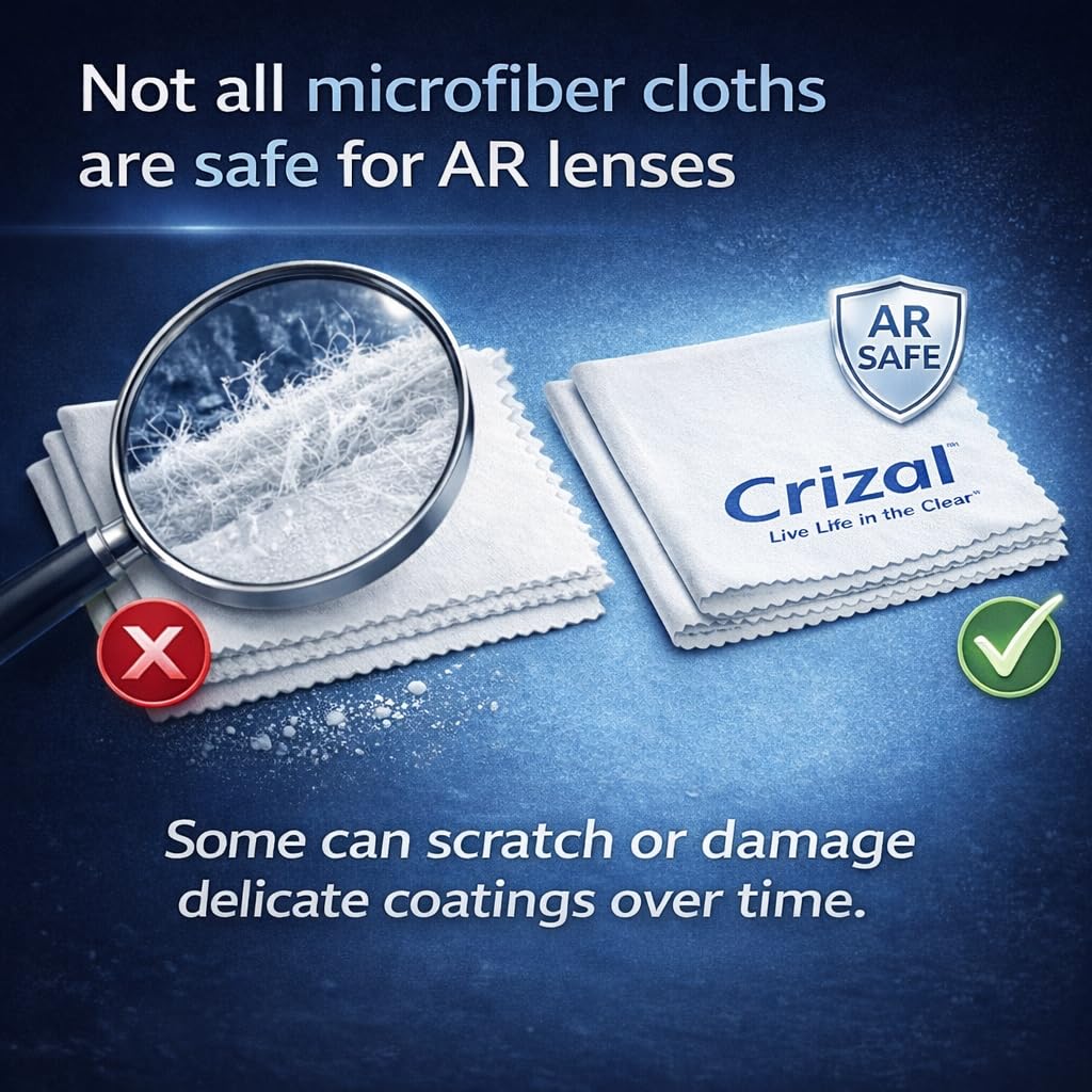 Crizal – lingette microfibre pour nettoyer sans abîmer le revêtement AR.
