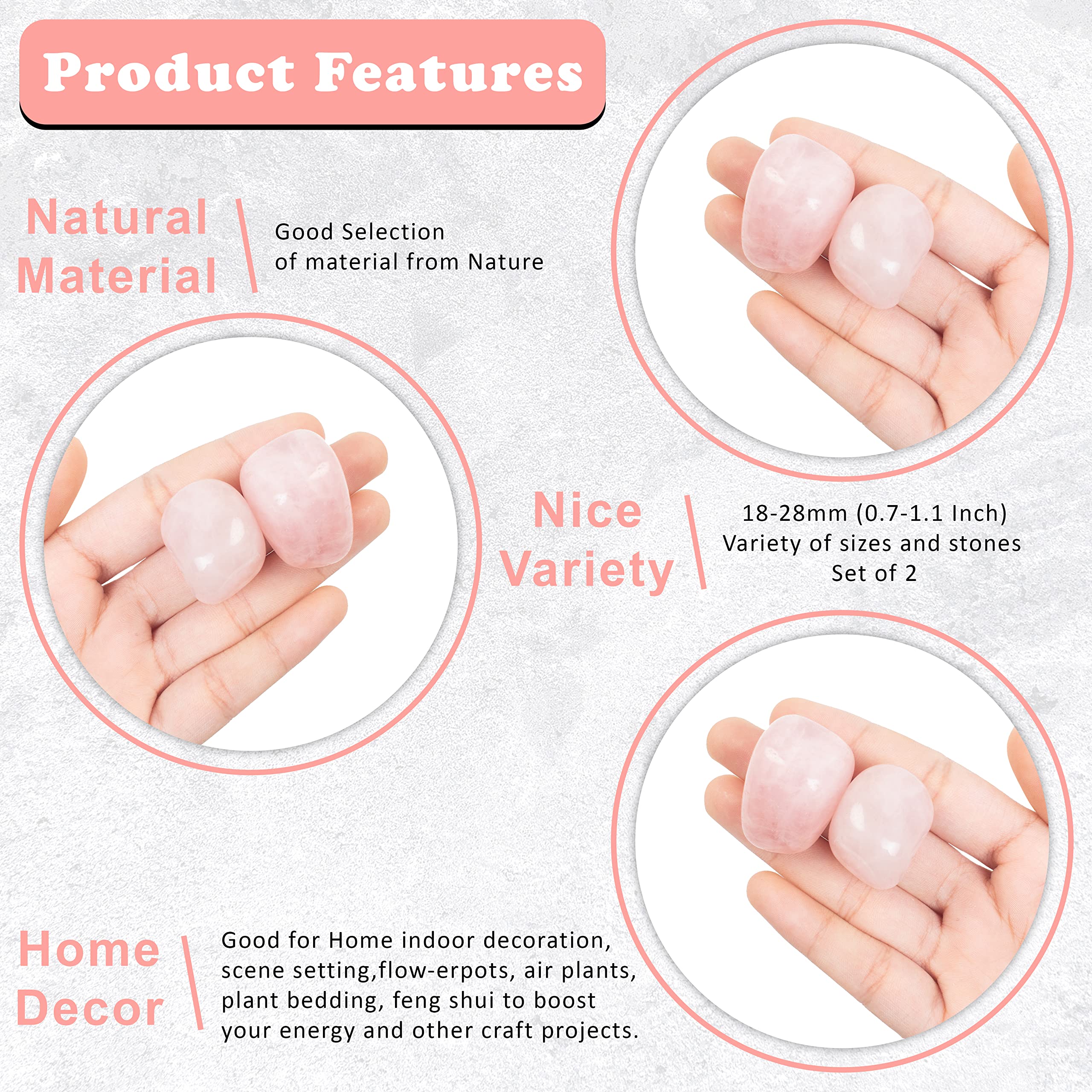 Crocon pierres rose quartz polies, cadeau élégant et spirituel.