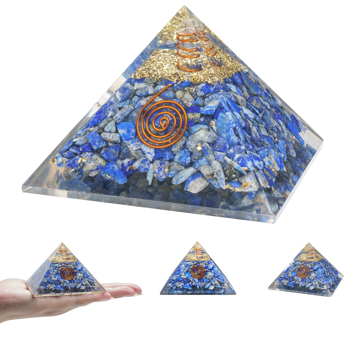 Crocon pyramide orgone 55mm en lapis-lazuli pour harmoniser l'energie.