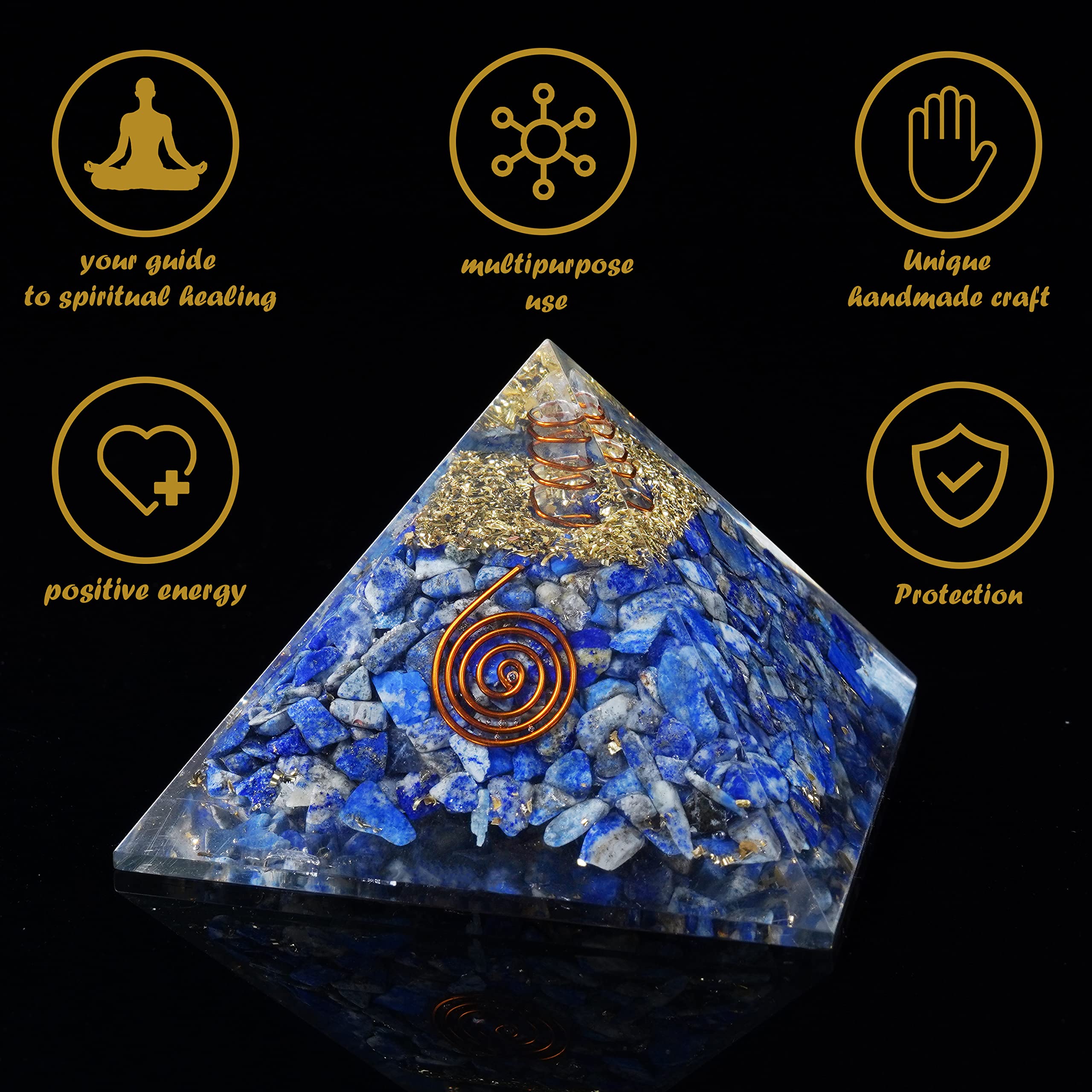 Crocon pyramide orgone bureau lapis-lazuli, energie calme au travail.