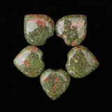 Crocon Unakite cœur 25mm, ensemble de cinq pierres cœur, parfait comme porte-bonheur décoratif.