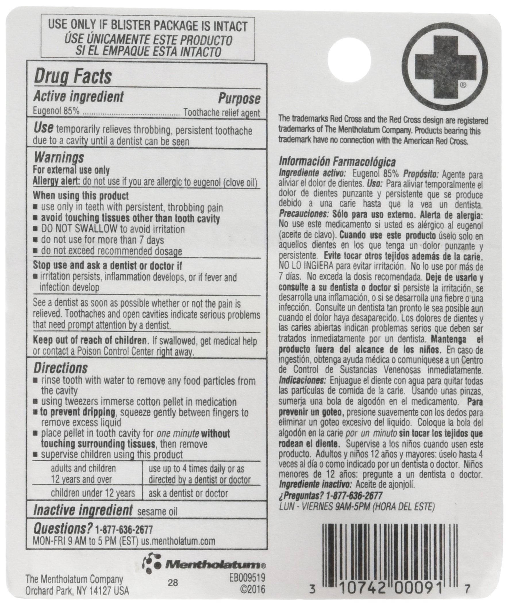 Bouteille médicament dentaire Croix-Rouge, dose prête à l emploi pour utilisation rapide.