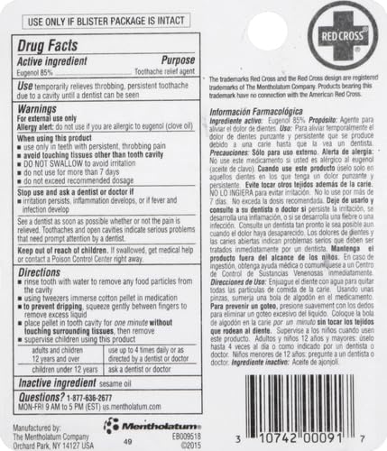 Étiquette du kit médicament dentaire Croix-Rouge, instructions claires et faciles.