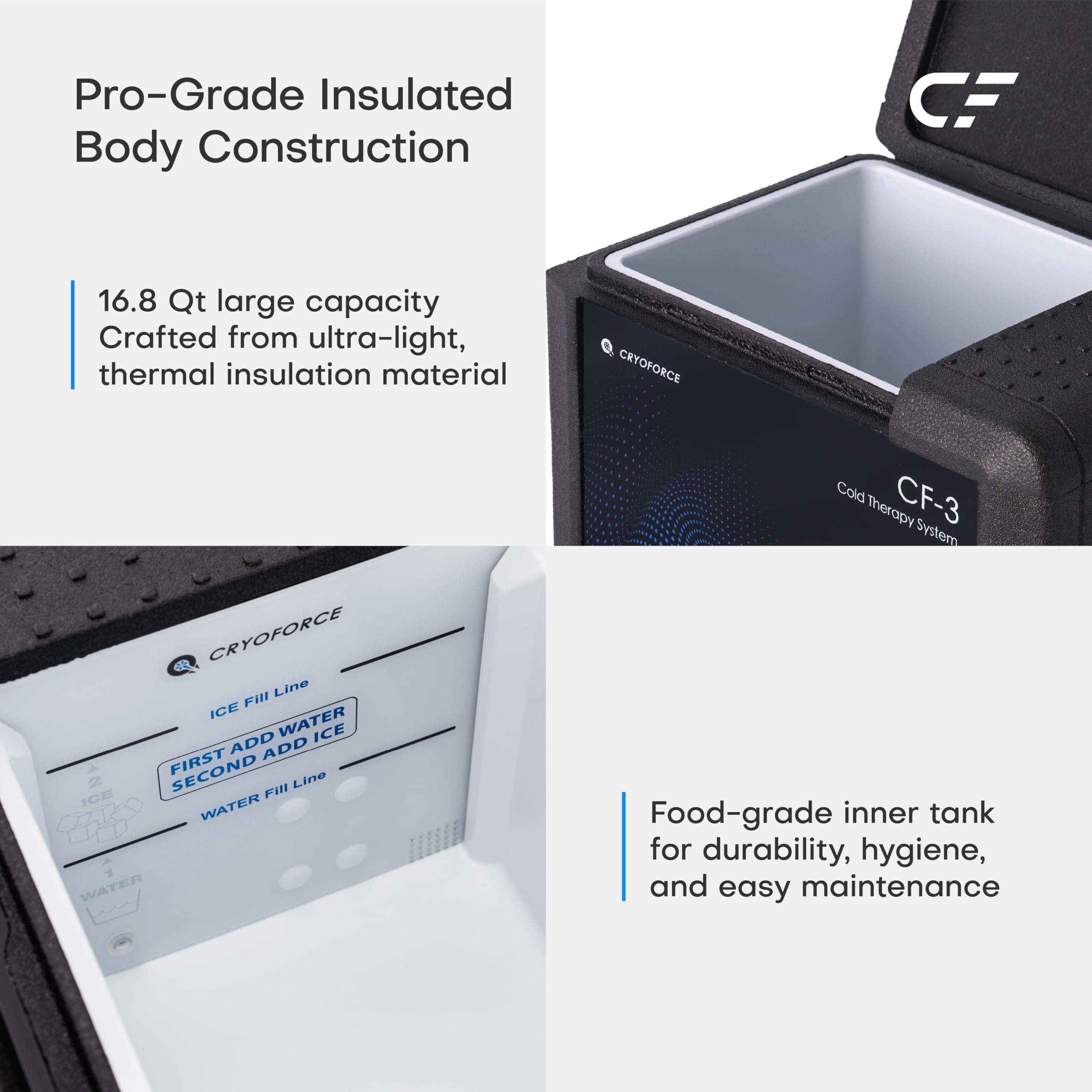 CRYOFORCE CF-3 Pro coussin isolé pour meilleure efficacité.