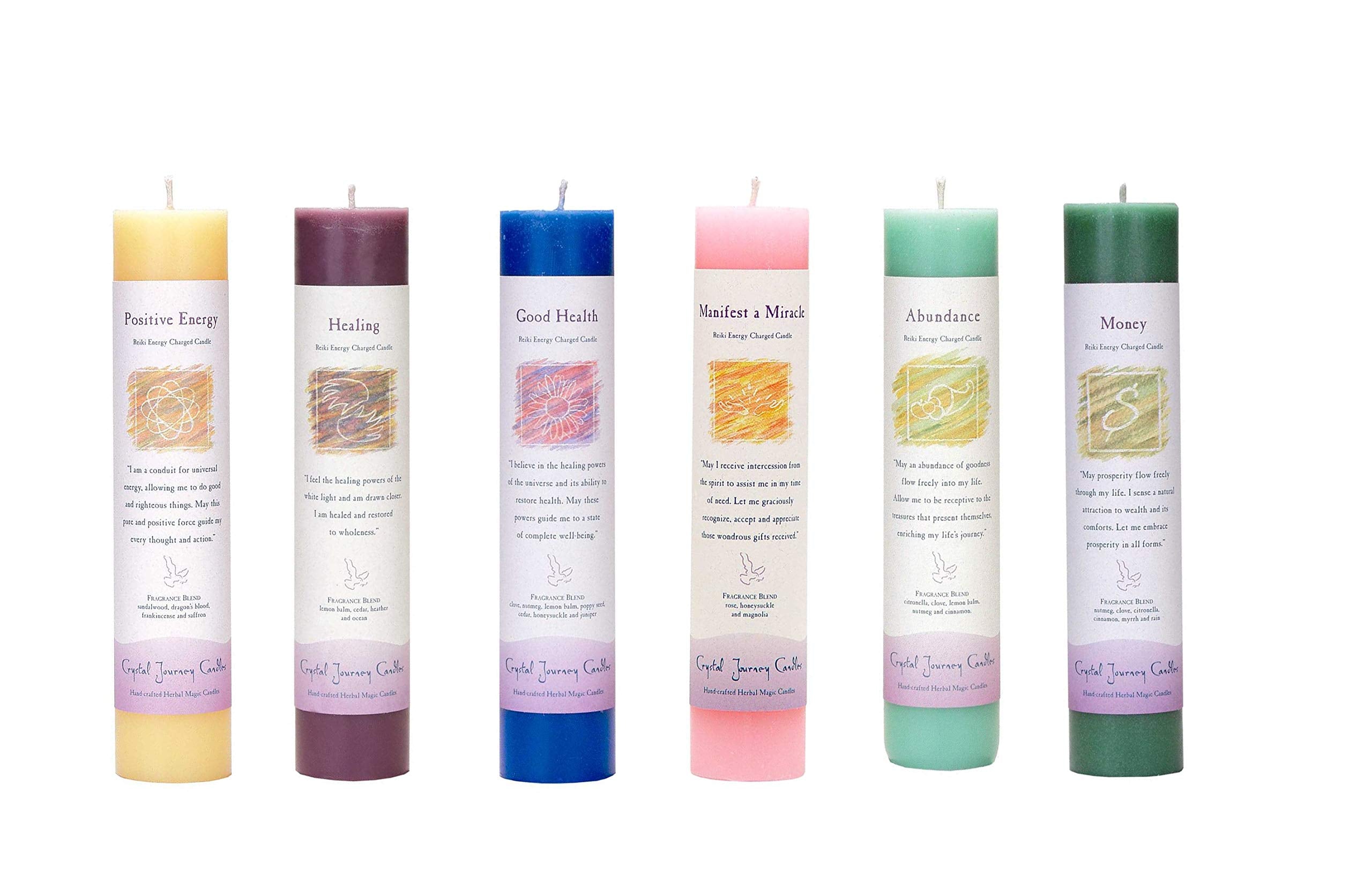 La bougie pilier Crystal Journey peut aider à l’énergie positive et à la méditation.