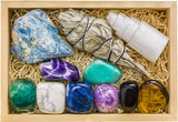 Crystalya boite cadeau en bois avec cristaux propices à la détente et au décor.