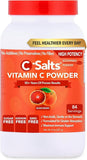 Poudre vitamine C C-Salts en bouteille ouverte, prêt à mesurer pour dosage quotidien.