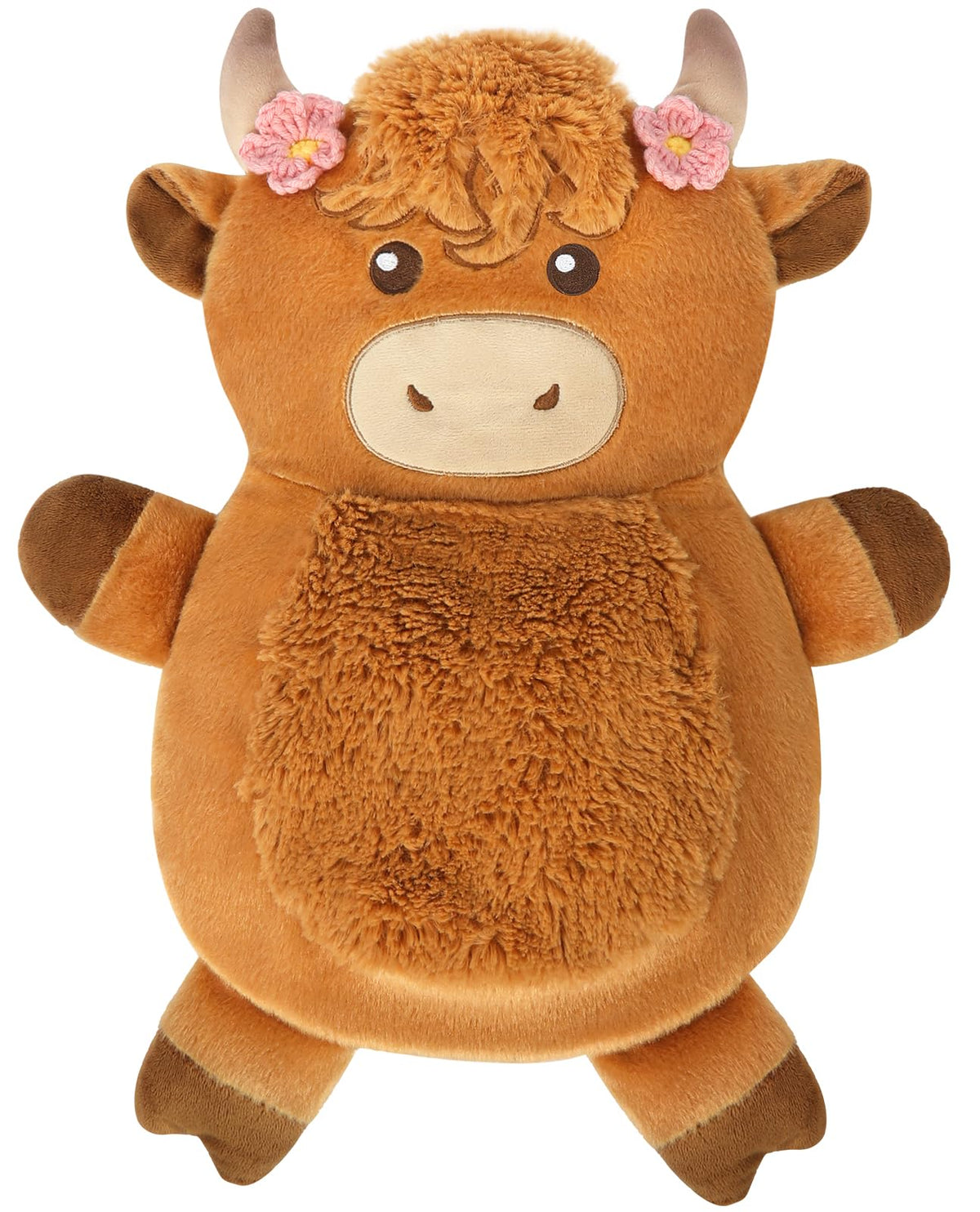 Chauffe-patch Cuckool Highland Cow Teeny avec fleurs, chaleur réconfortante.