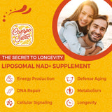 Étiquette Cuerpo Sano NAD+ sans gluten et conformité GMP.