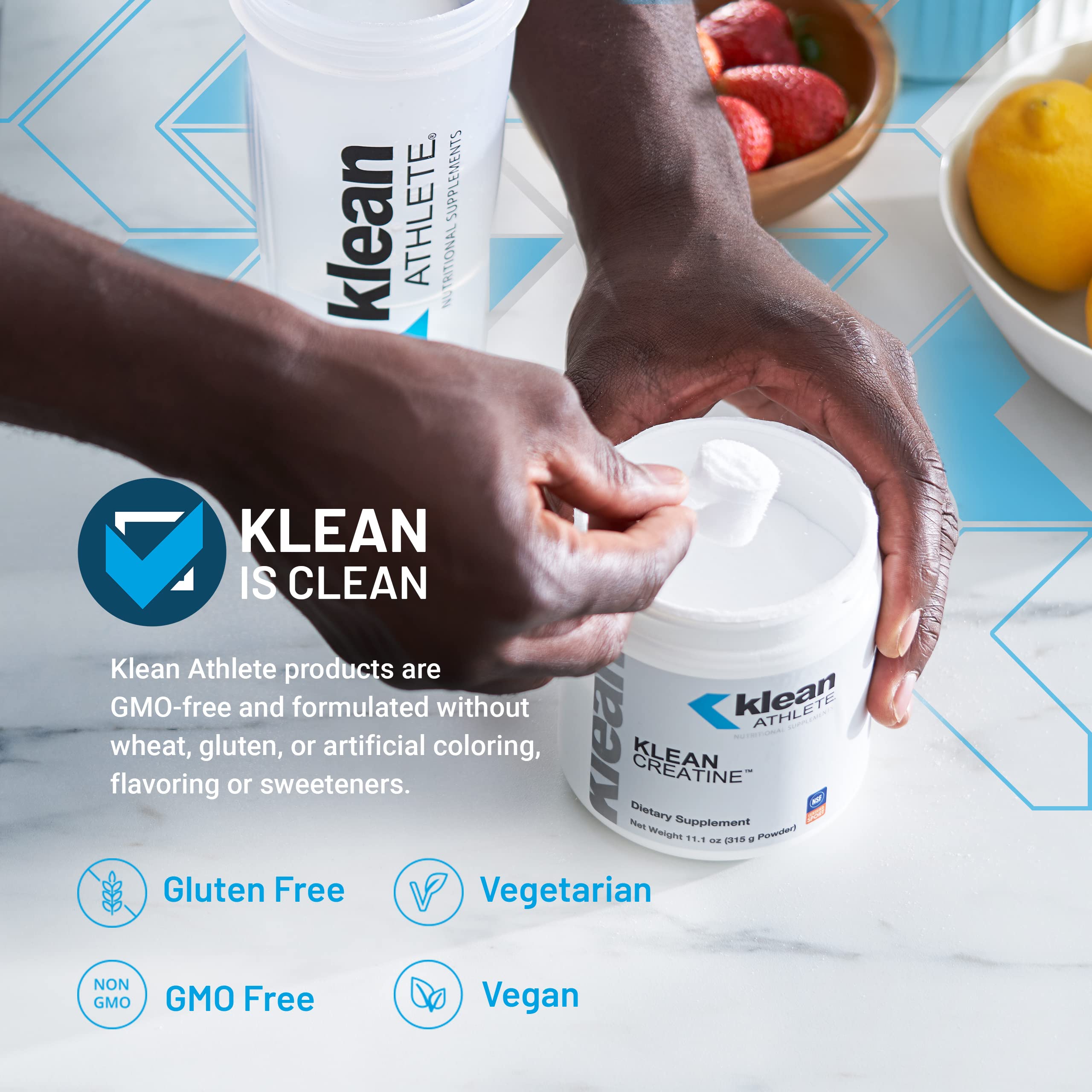 Cuillère-dose Klean Creatine montrant le dosage précis pour les entraînements.