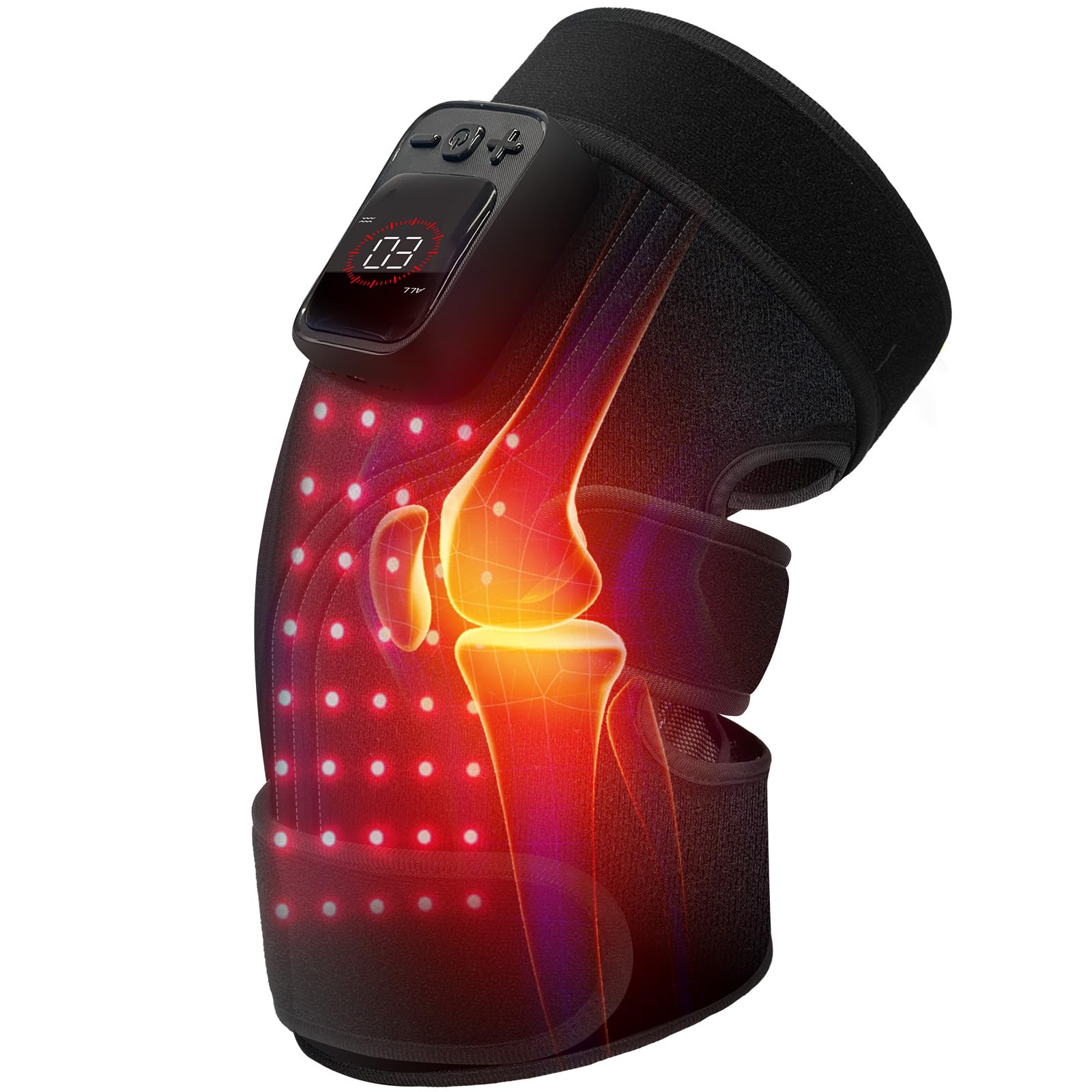 CuPiLo genou avec thérapie lumière rouge 660–850 nm pour soulager l'inconfort potentiel.