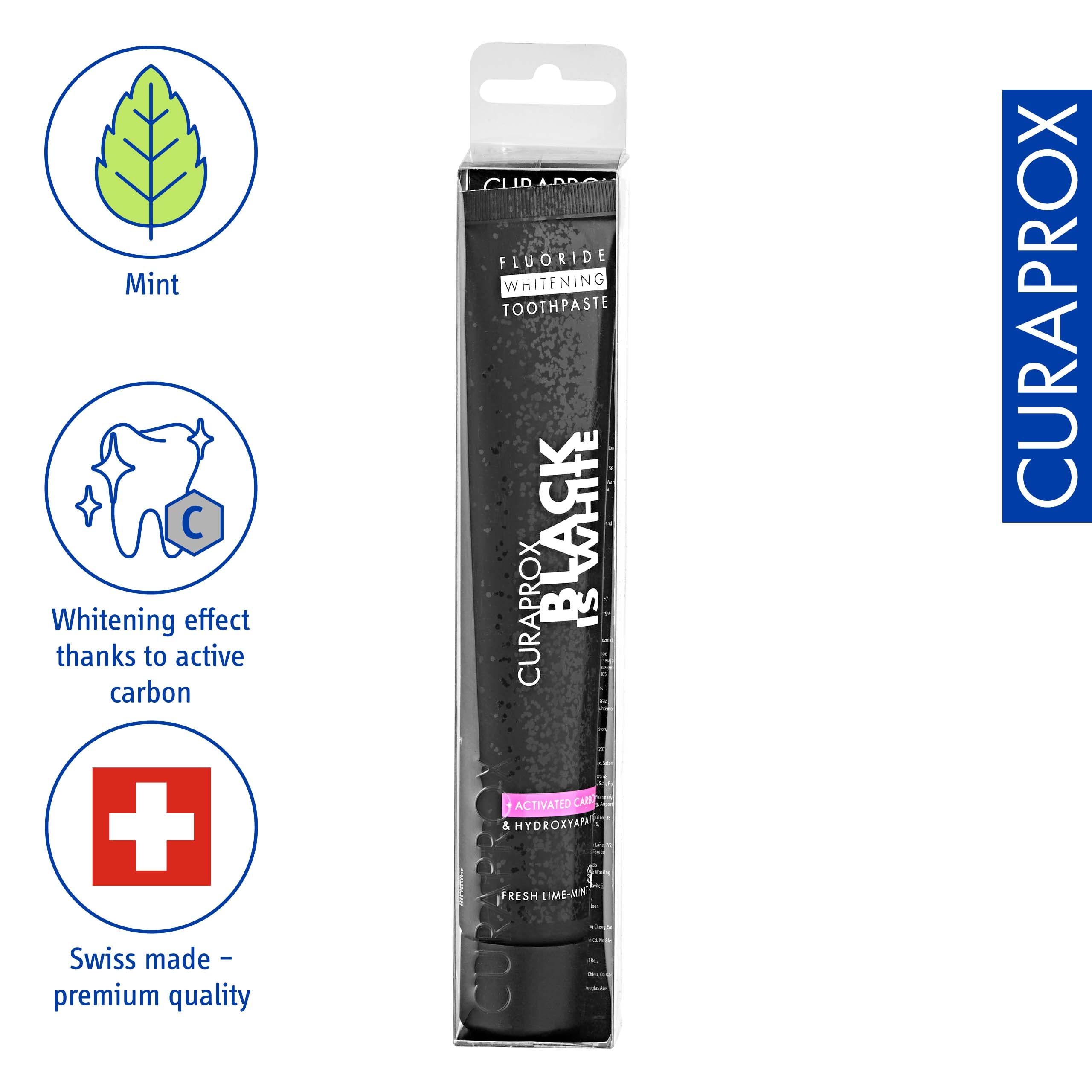 Curaprox Charbon actif – vue avant/apres pour un sourire plus clair.
