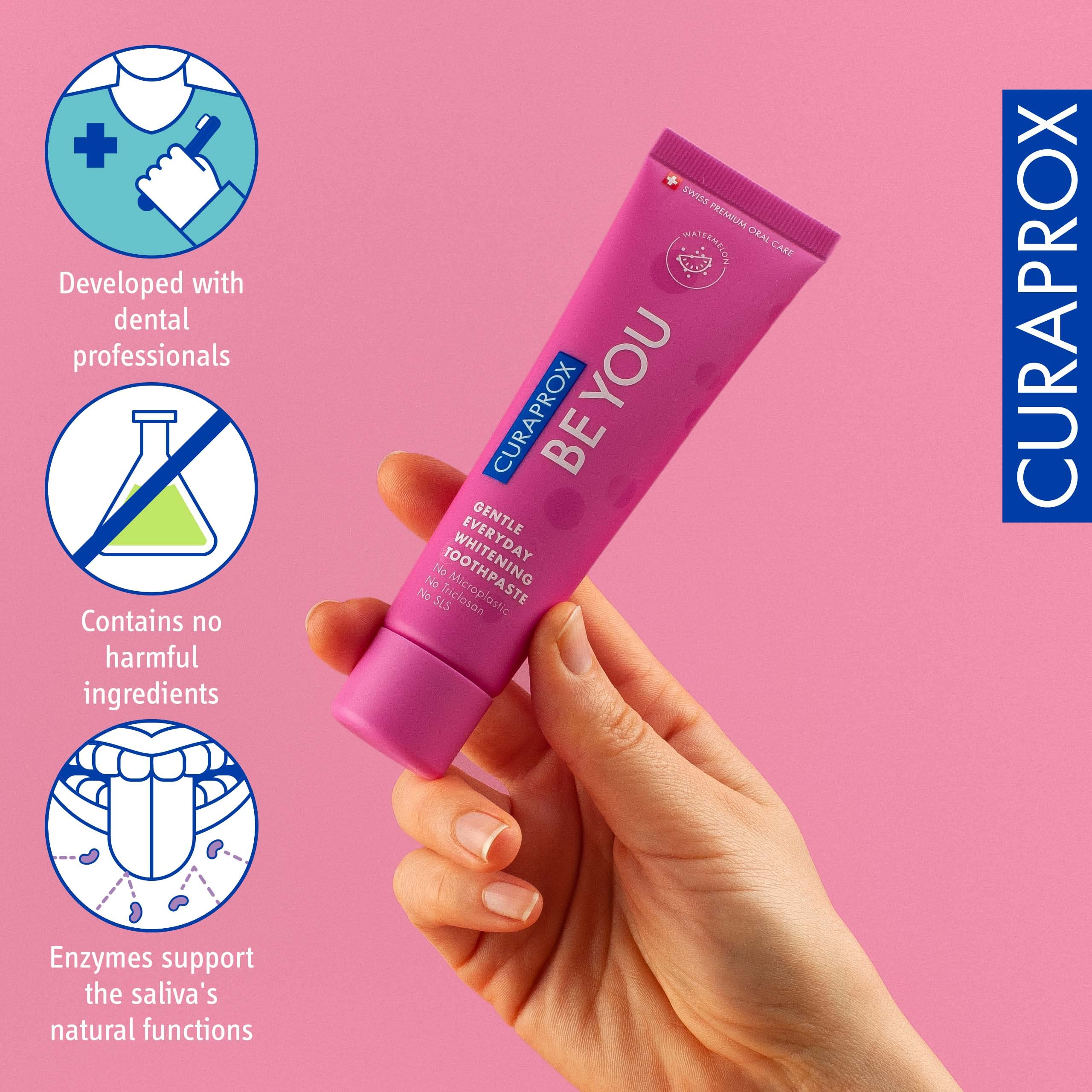 Fabriqué en Suisse, Curaprox Watermelon reflète l’exigence qualité.