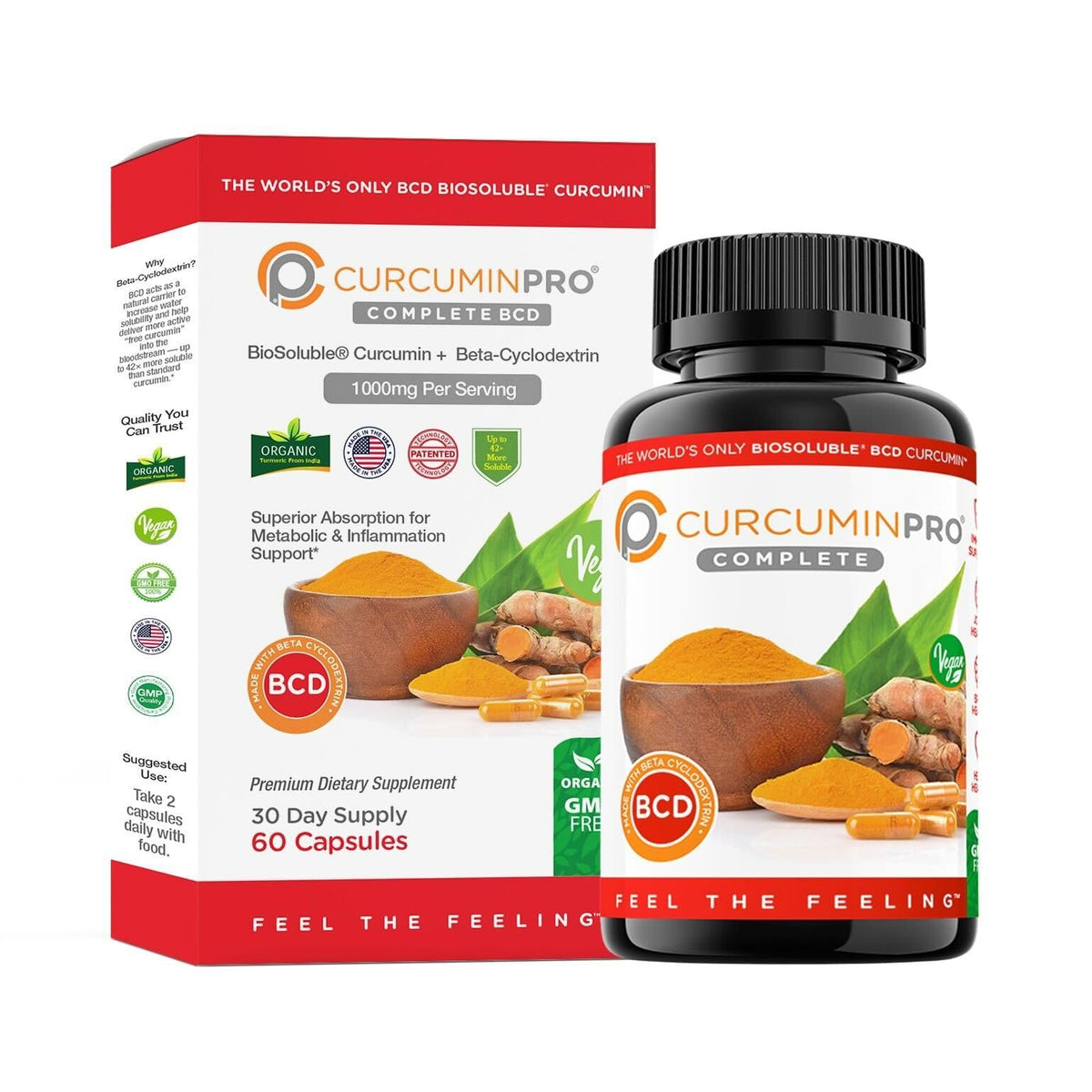 CurcuminPro BCD Complet: bouteille et étiquette claires pour une utilisation quotidienne