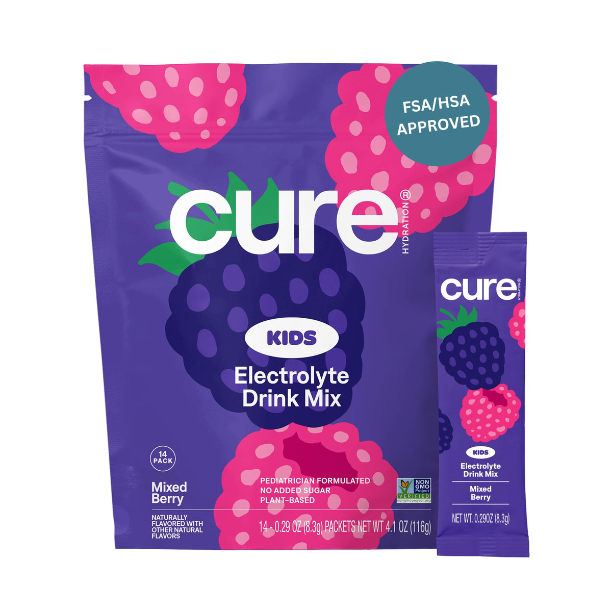 Cure Hydration: boisson électrolyte enfant, saveur mélange fruits rouges, hydratation adaptée à l'école
