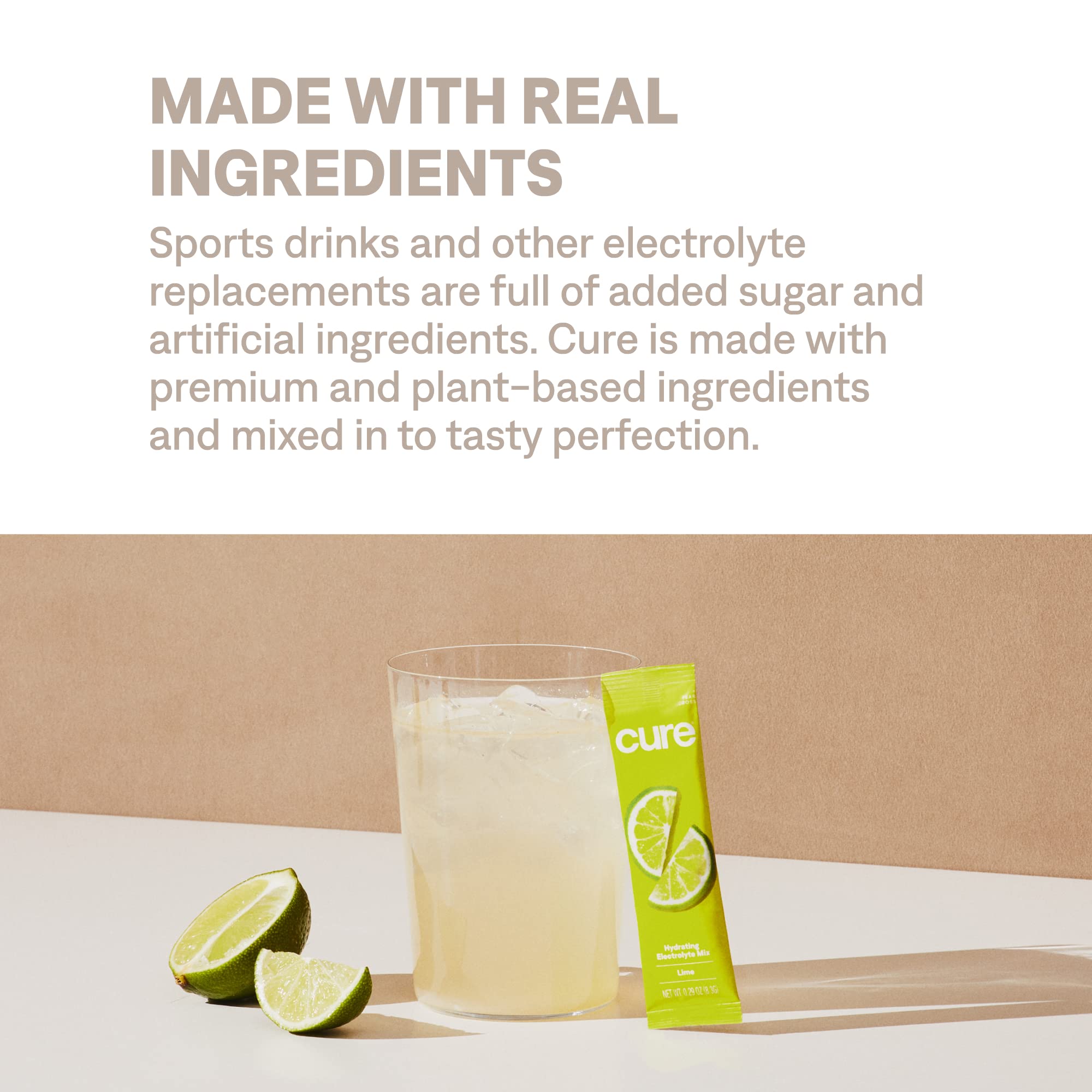 Emballage sachet 14 de Cure Hydration, pratique et portable.