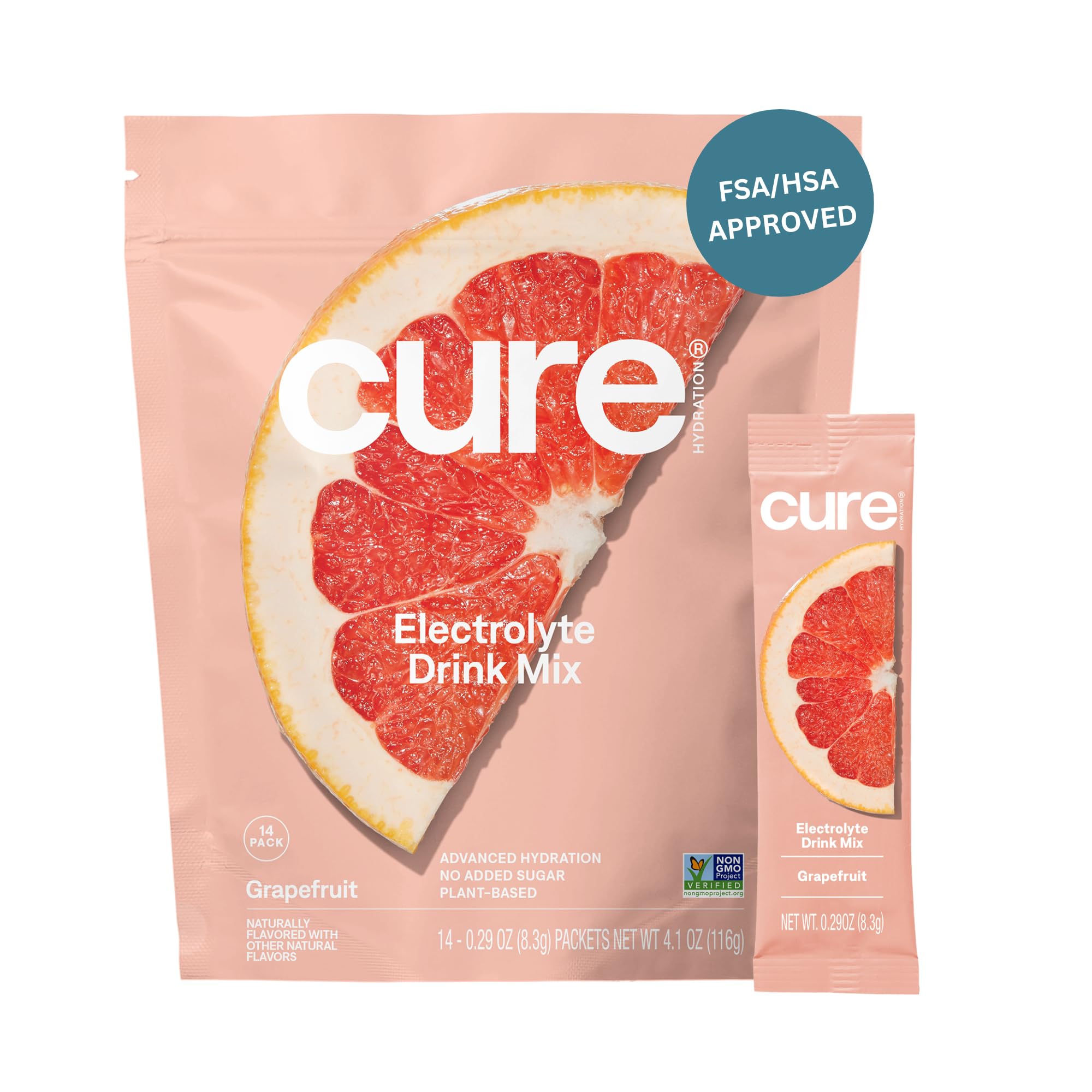 Cure Hydration pochette pamplemousse ouverte, hydratation rapide et pratique