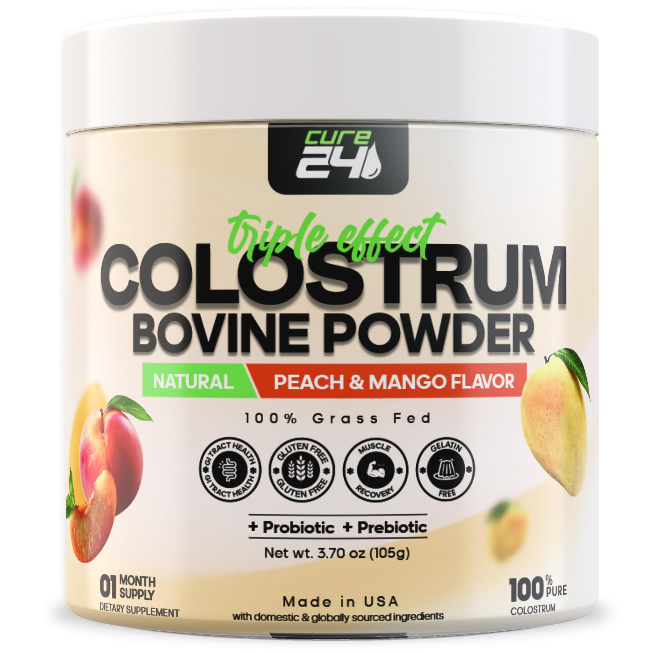 Cure24 Bovine X3 Colostrum poudre dose, potentiel boost immunitaire quotidien.